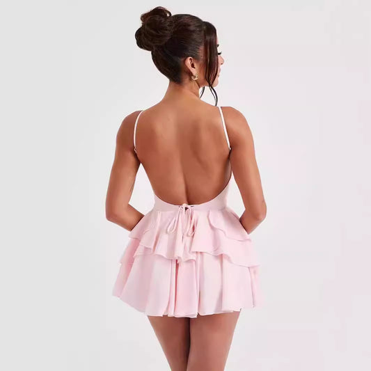 Elise Ruffled Backless Mini Dress