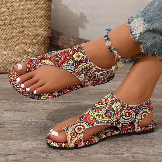 Lola Printed Bohemia Roman Style Flat Sandals | URHER
