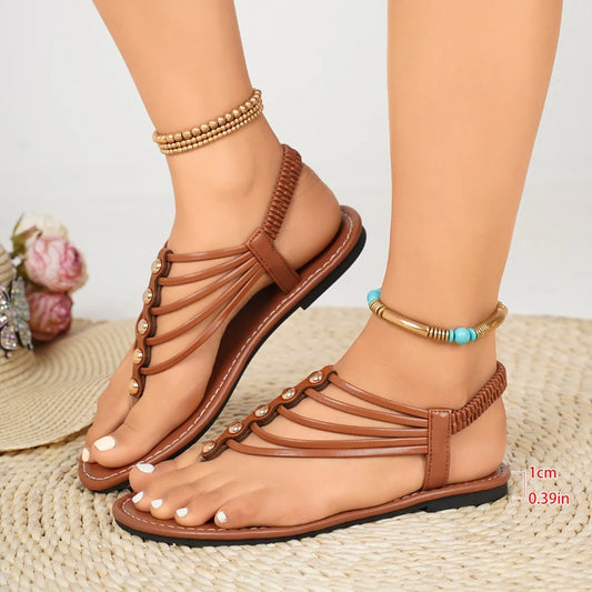 Indie Bohemian Coarse Heel Low Heel Beach Sandals | URHER