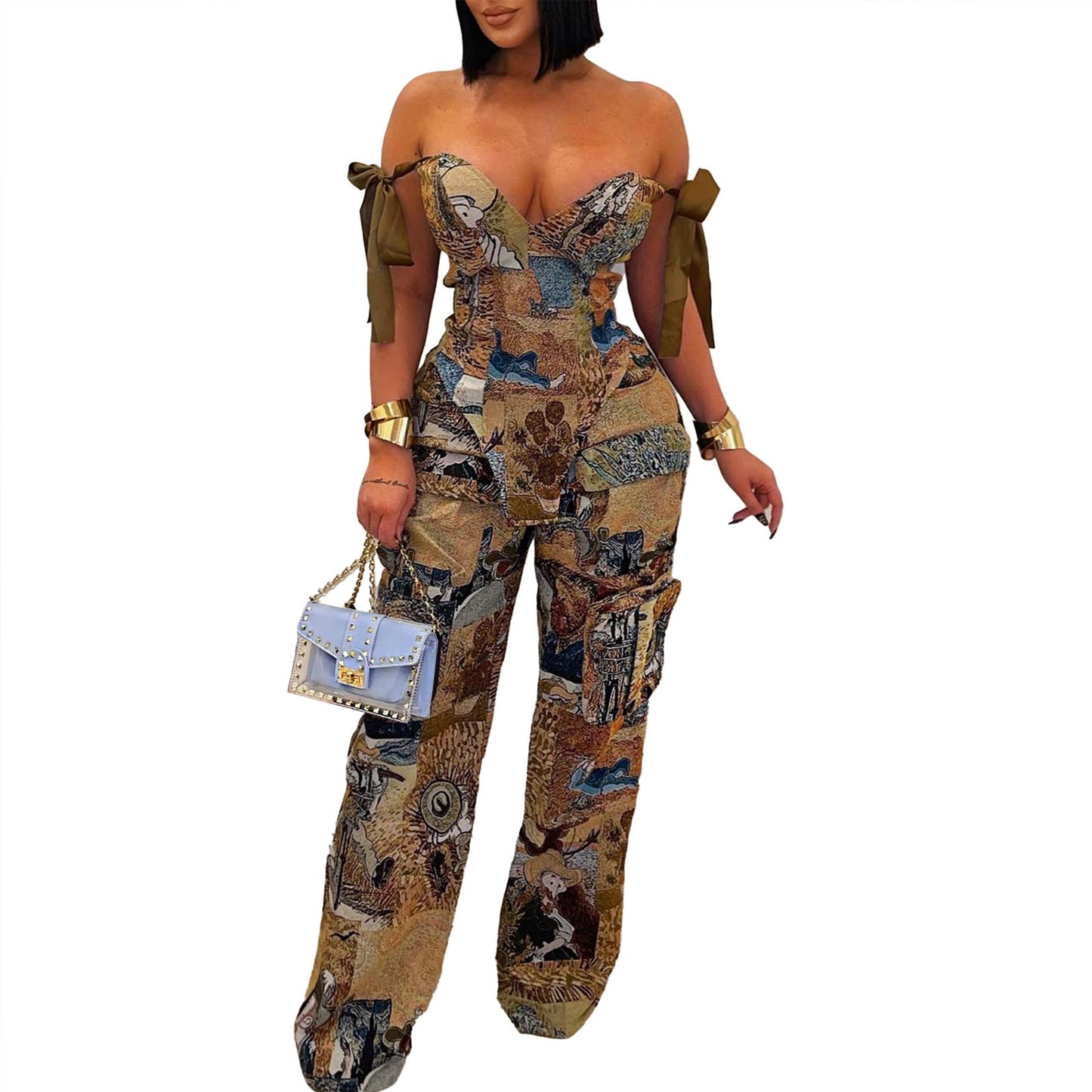 Verra Oil-Print Drawstring Cargo Set