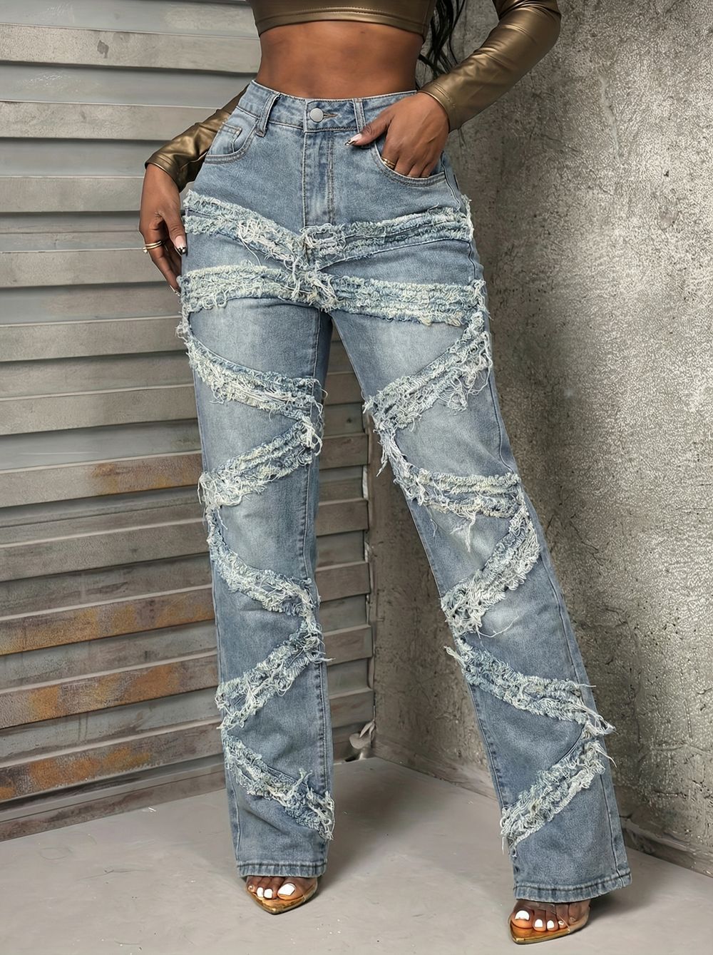 Harley High Stretch Vintage Flare Jeans with Fringed Tassel Hem