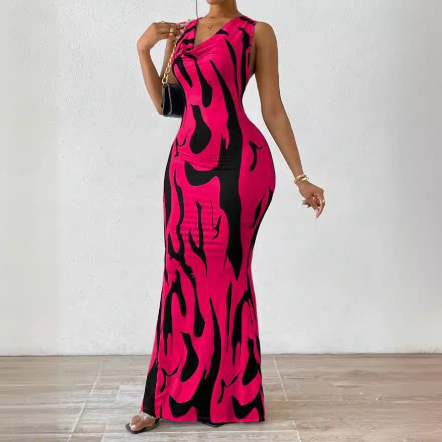 Weliya V-Neck Pullover Dress with 3D Print