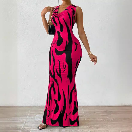 Weliya V-Neck Pullover Dress with 3D Print