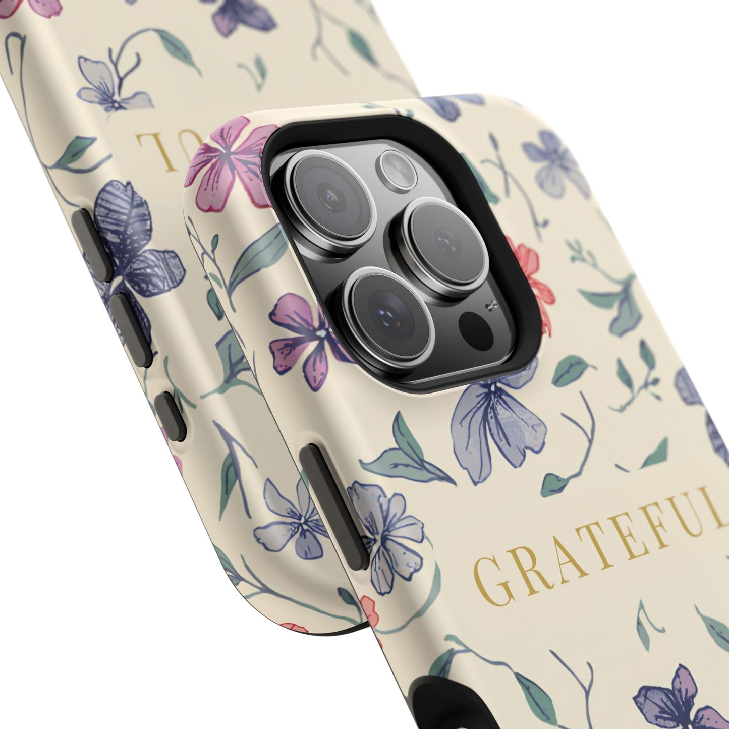 Floral "Grateful" Protective Floral Phone Cover