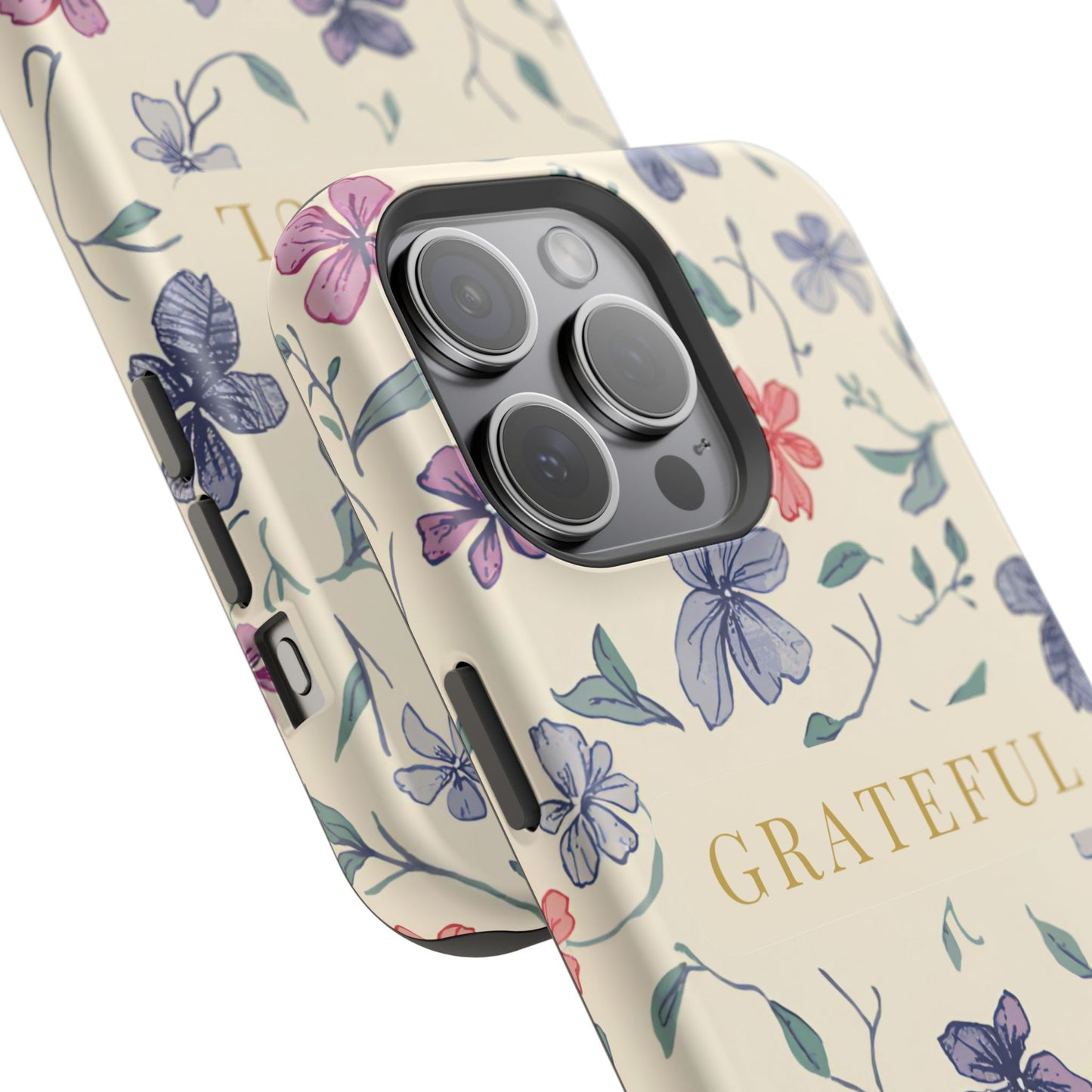 Floral "Grateful" Protective Floral Phone Cover