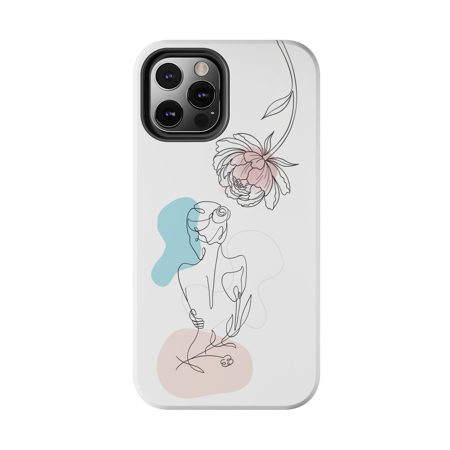 Phone Case — Minimal Line Art Woman with Pastel Shapes (Tough Protective Case)
