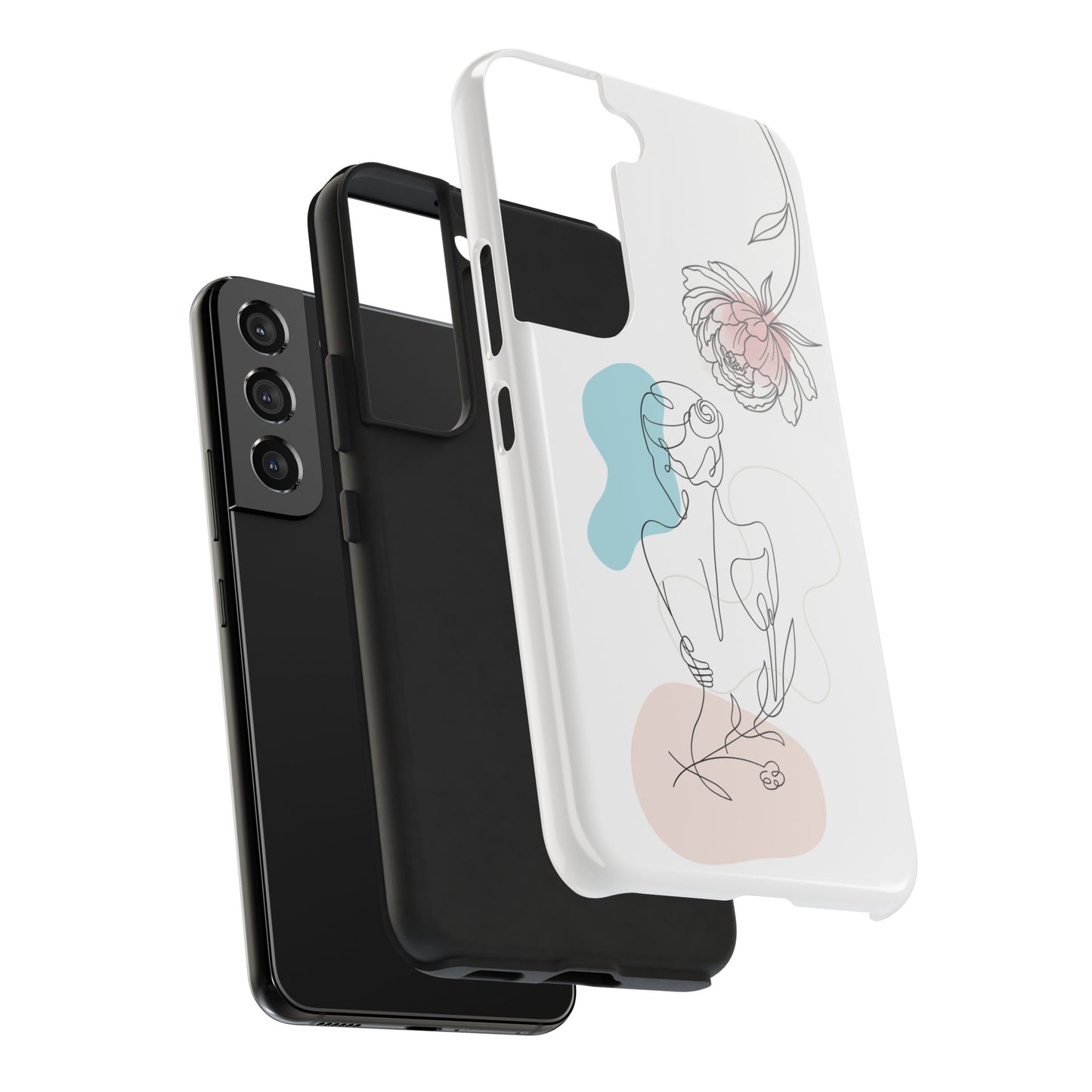 Phone Case — Minimal Line Art Woman with Pastel Shapes (Tough Protective Case)