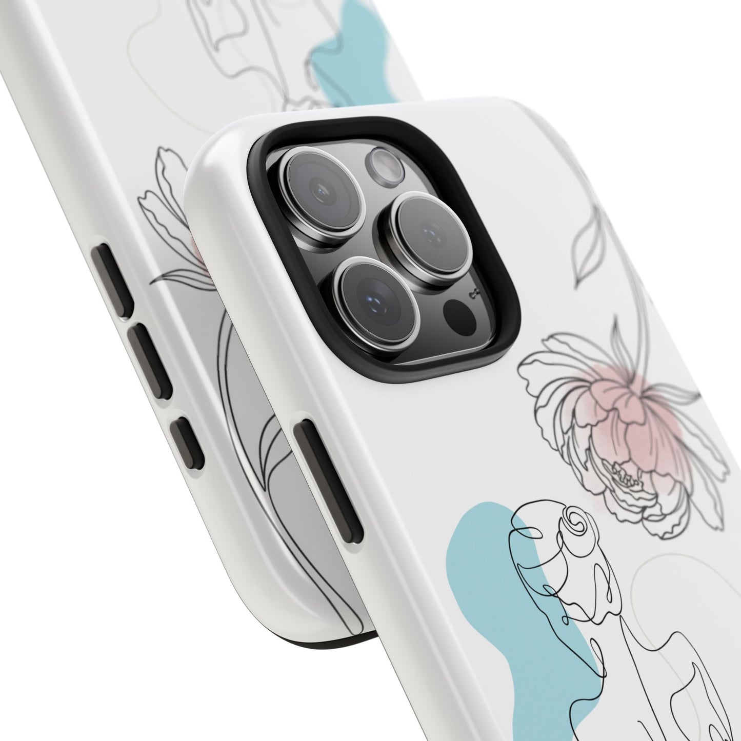 Phone Case — Minimal Line Art Woman with Pastel Shapes (Tough Protective Case)