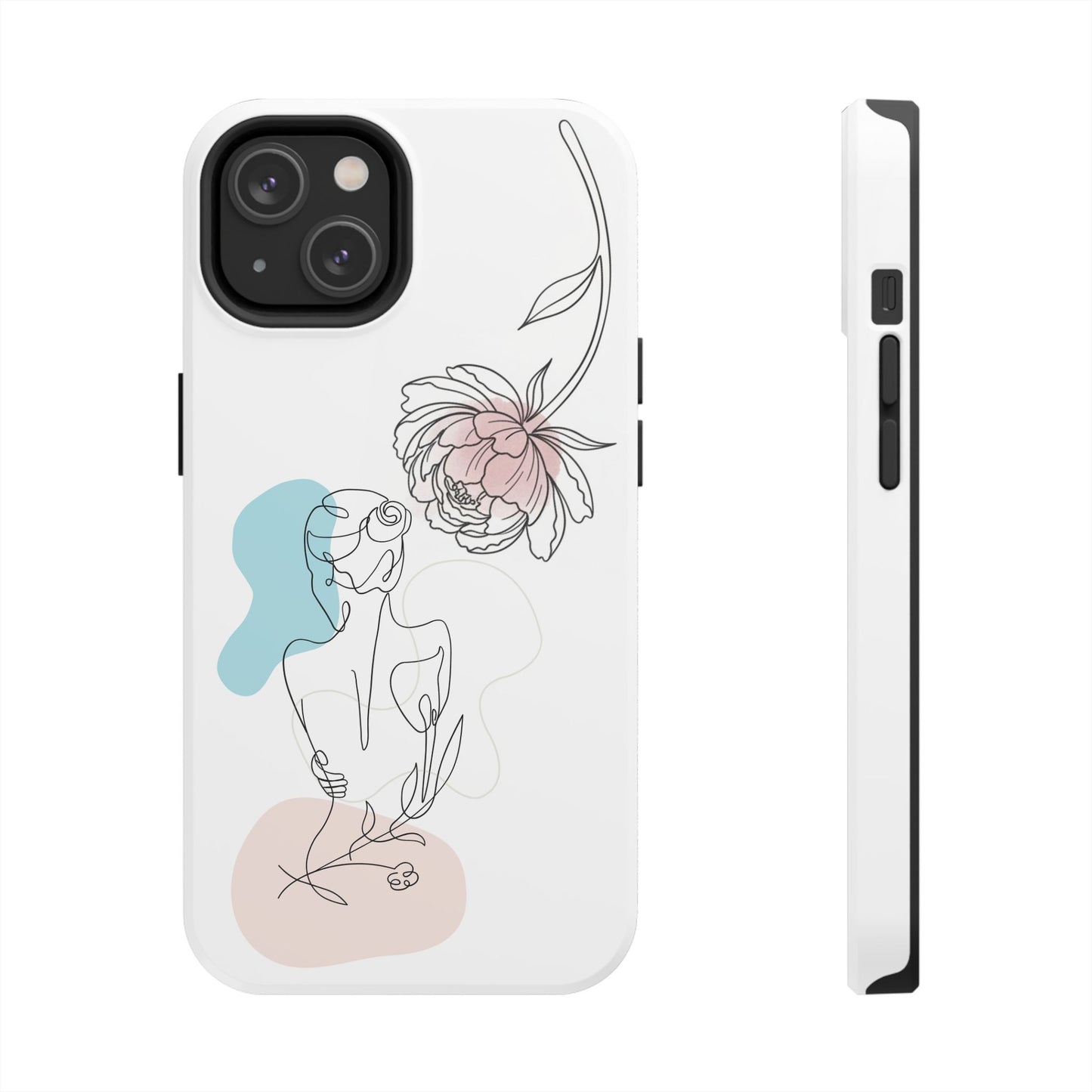 Phone Case — Minimal Line Art Woman with Pastel Shapes (Tough Protective Case)
