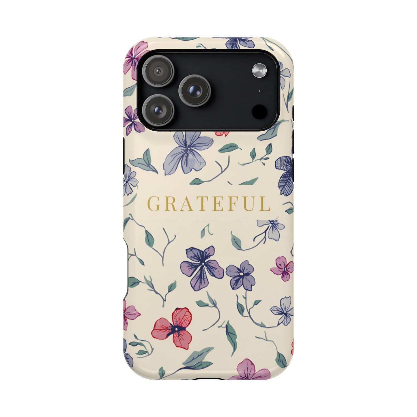Floral "Grateful" Protective Floral Phone Cover