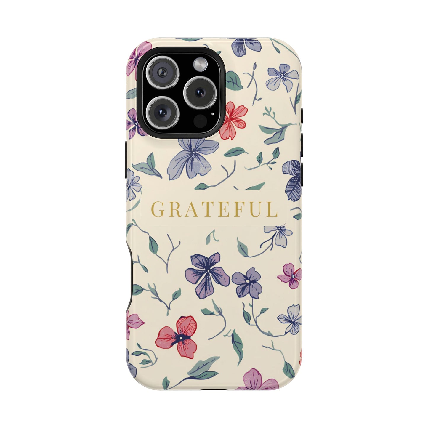 Floral "Grateful" Protective Floral Phone Cover