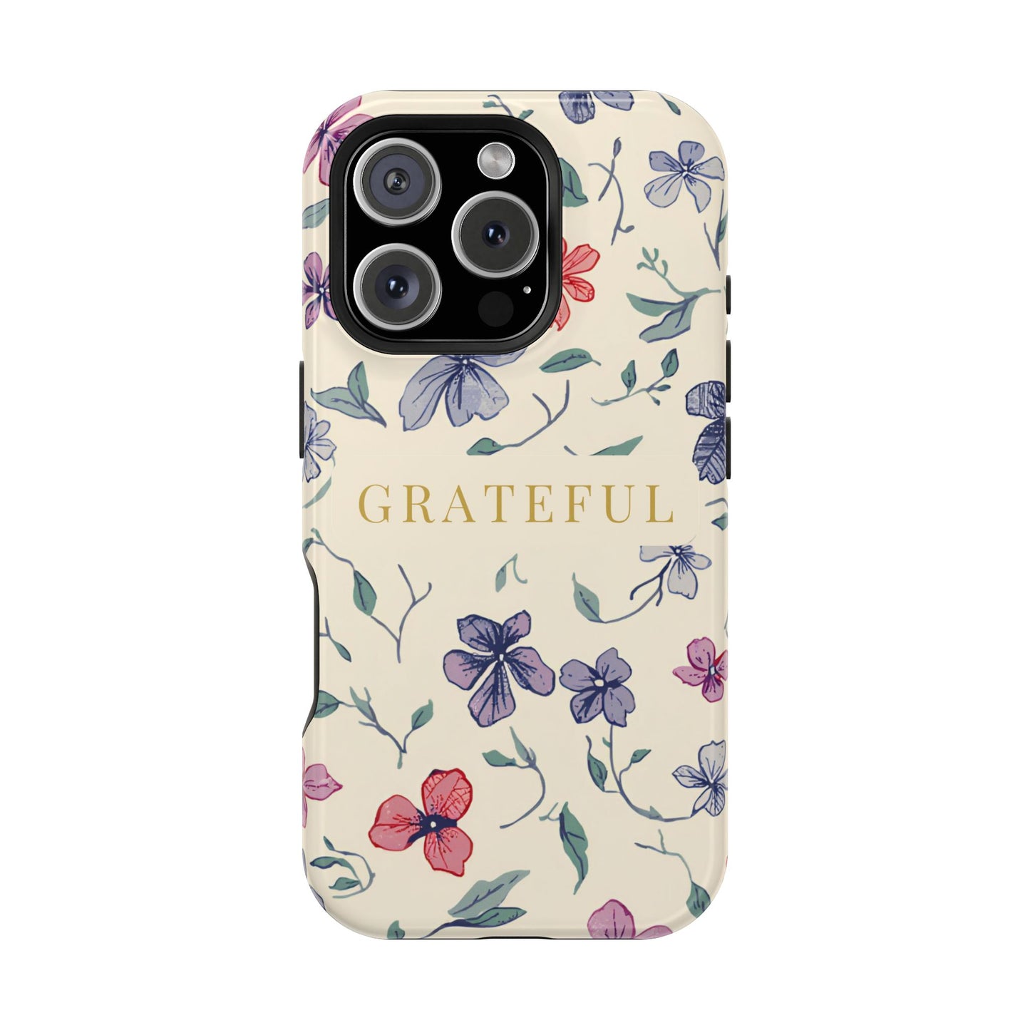 Floral "Grateful" Protective Floral Phone Cover