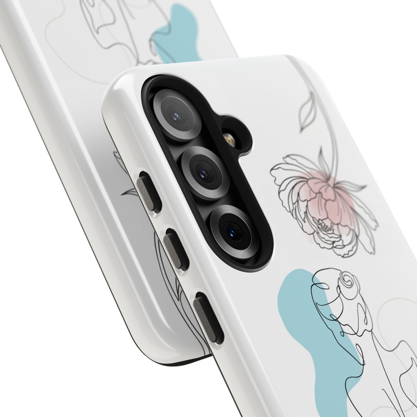 Phone Case — Minimal Line Art Woman with Pastel Shapes (Tough Protective Case)