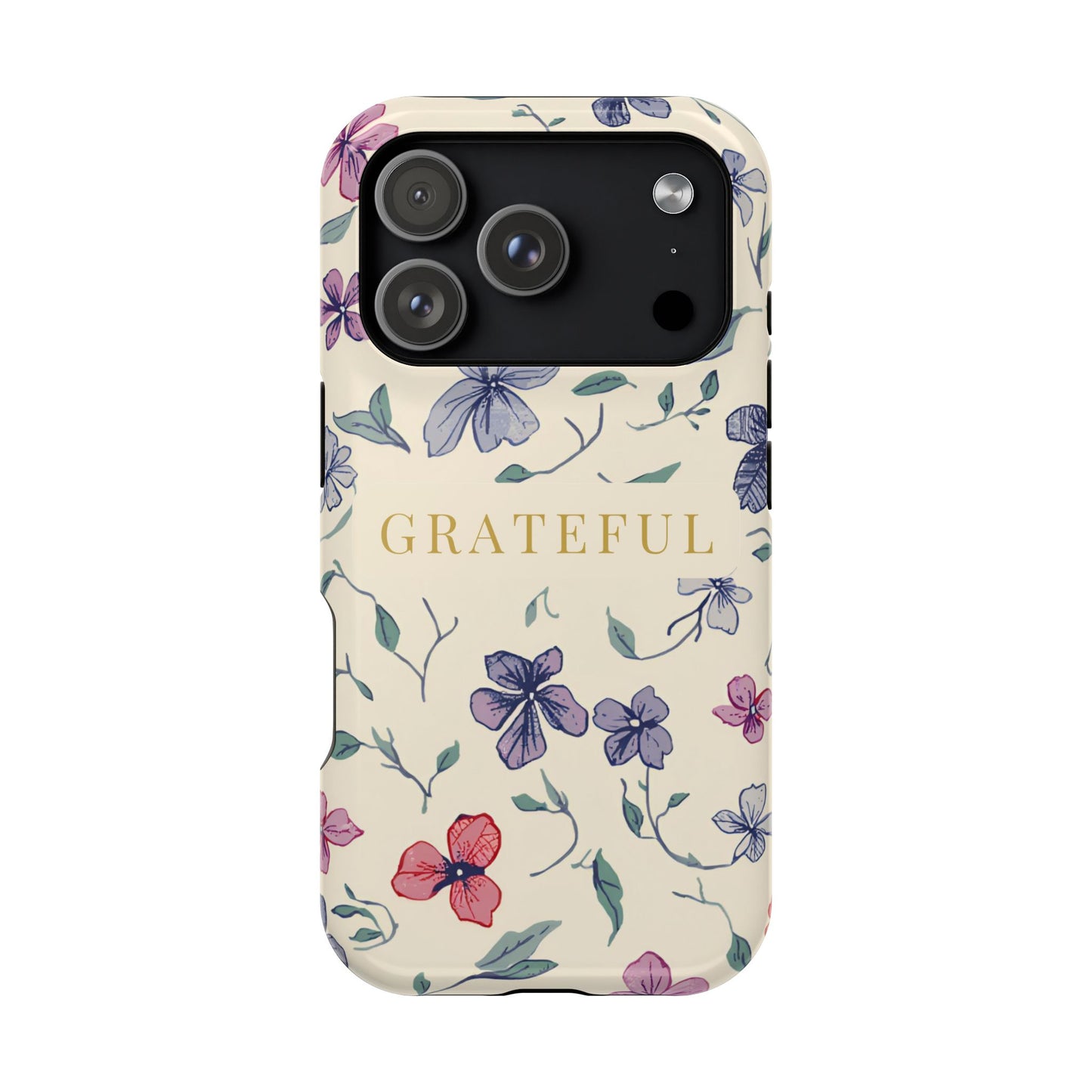 Floral "Grateful" Protective Floral Phone Cover