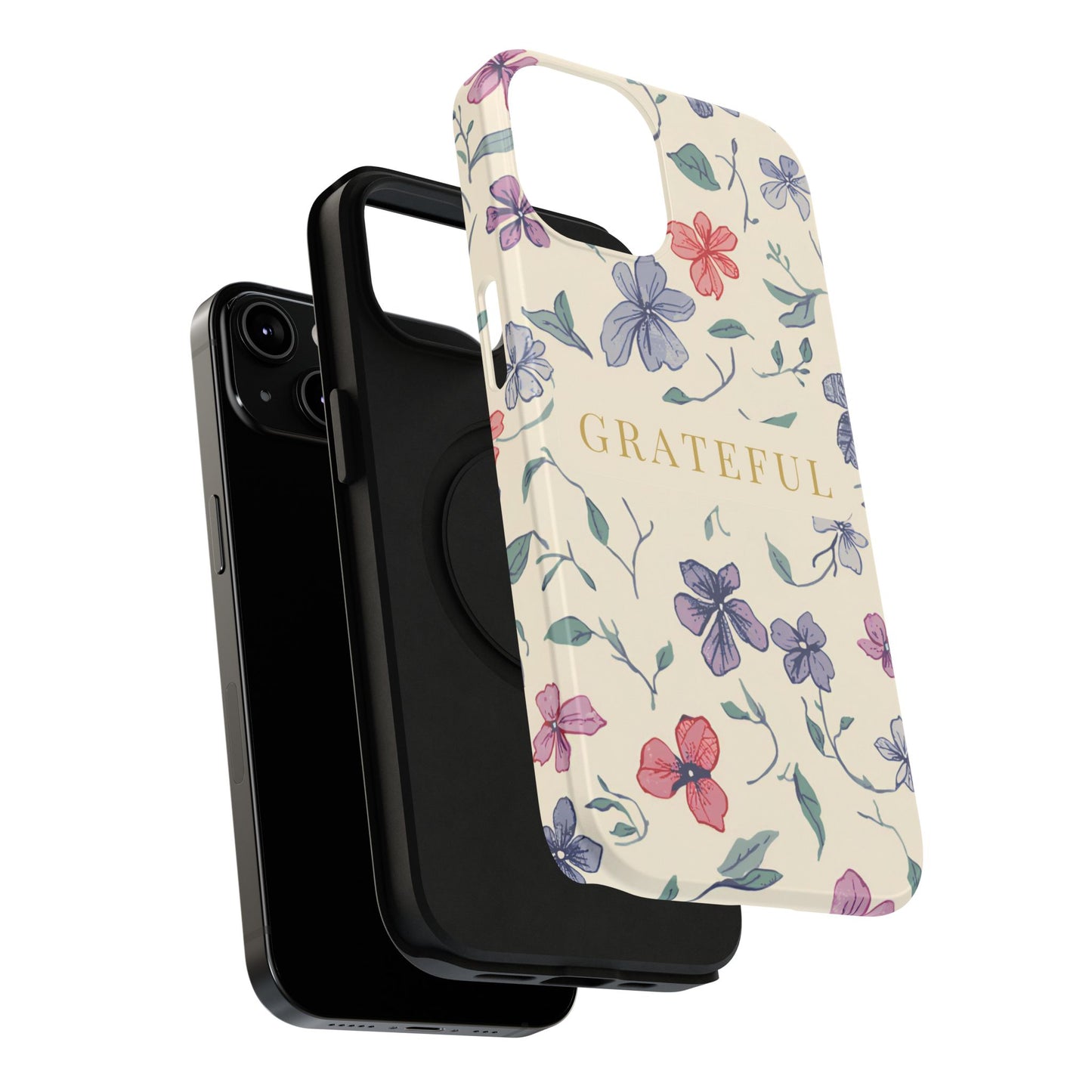 Floral "Grateful" Protective Floral Phone Cover