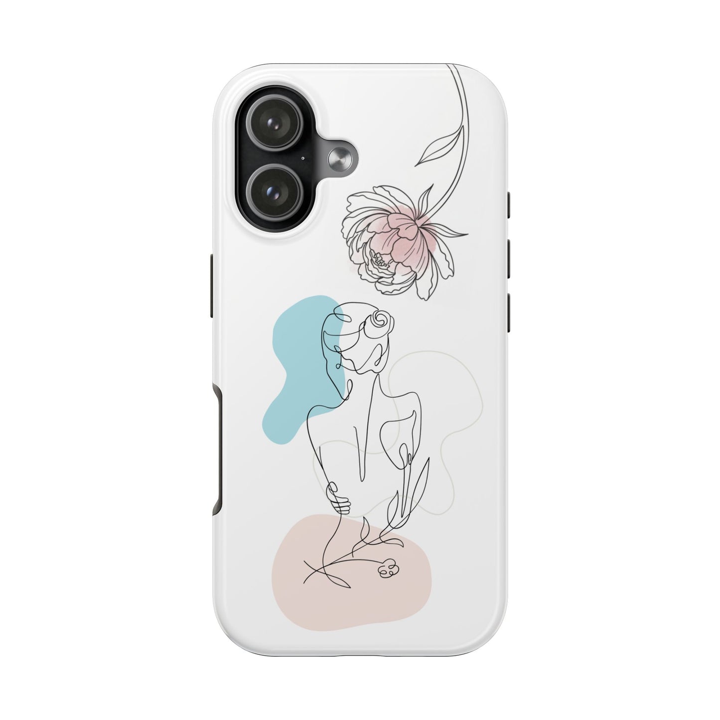 Phone Case — Minimal Line Art Woman with Pastel Shapes (Tough Protective Case)