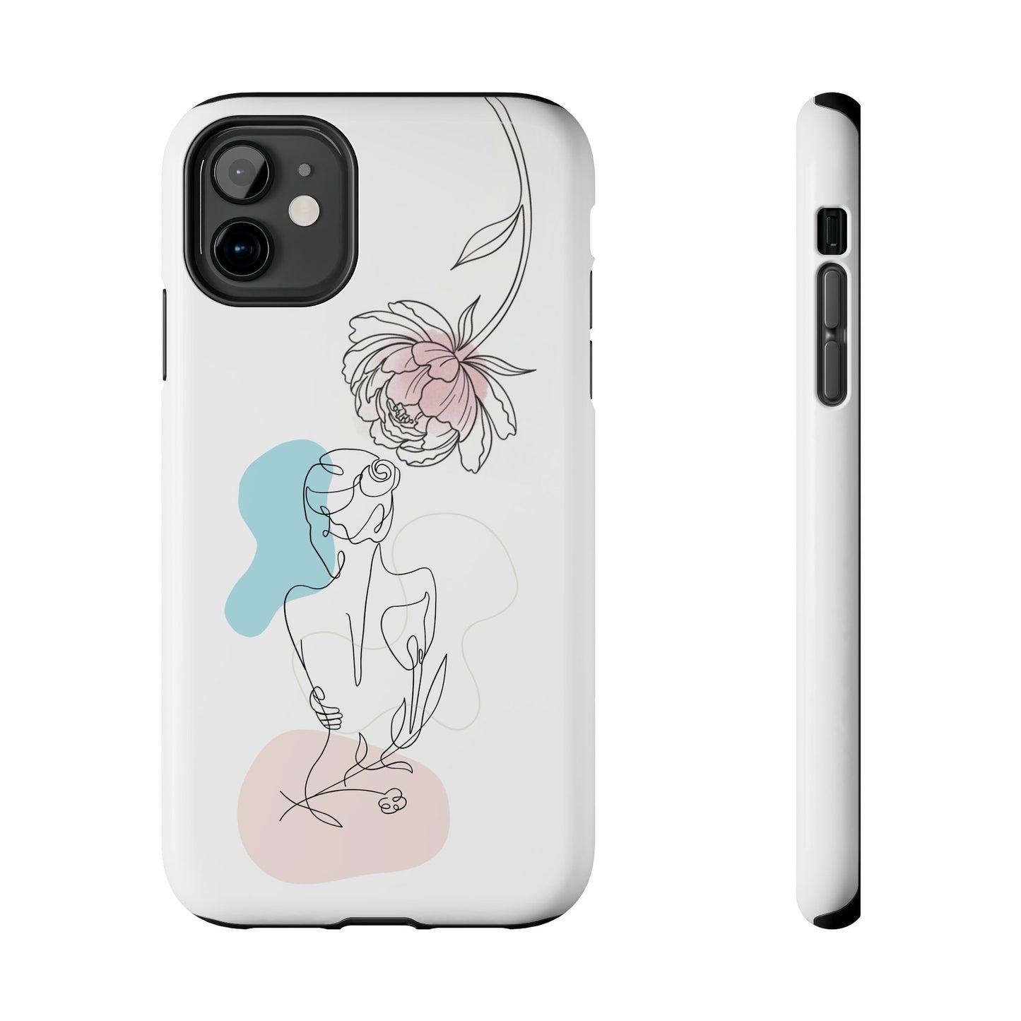 Phone Case — Minimal Line Art Woman with Pastel Shapes (Tough Protective Case)