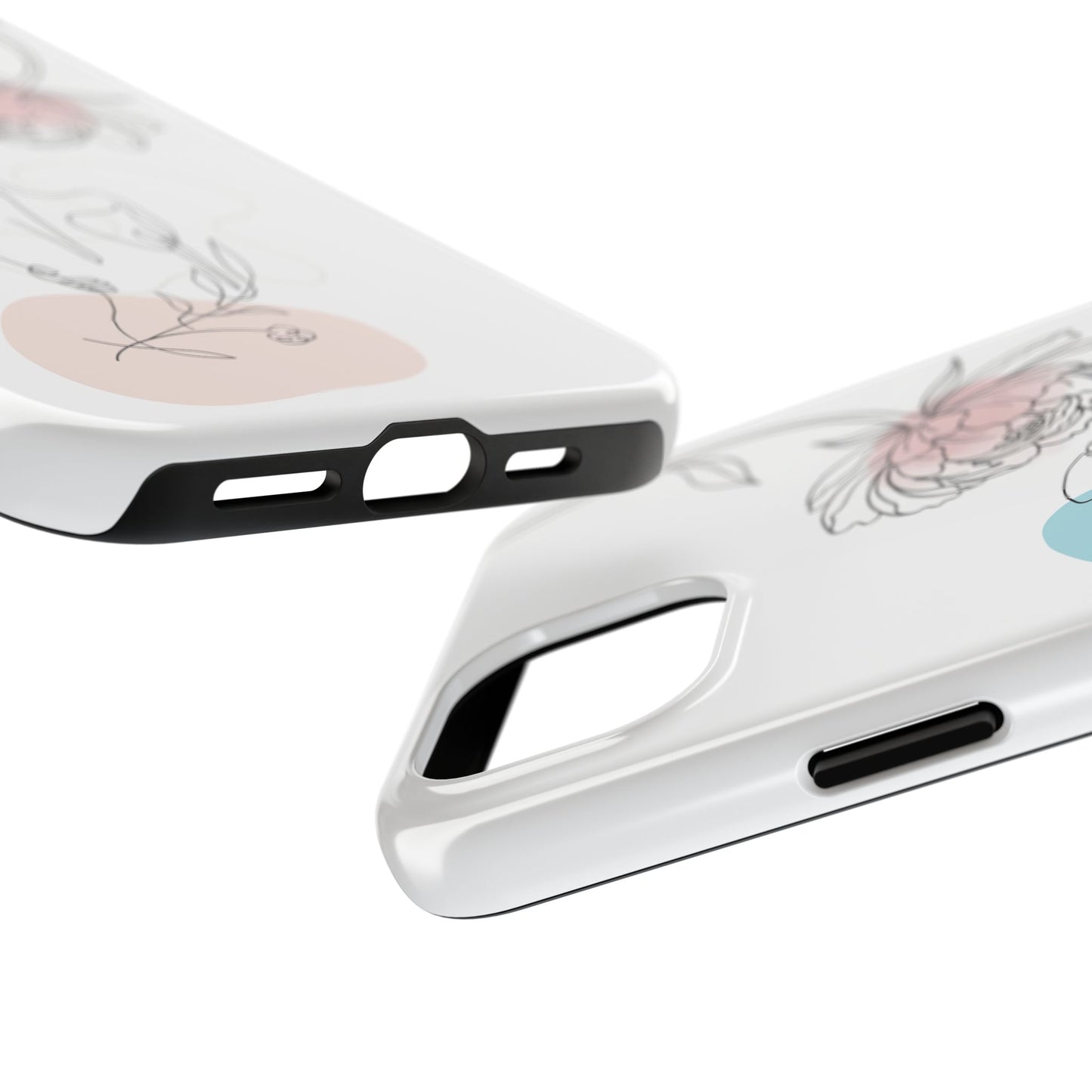 Phone Case — Minimal Line Art Woman with Pastel Shapes (Tough Protective Case)