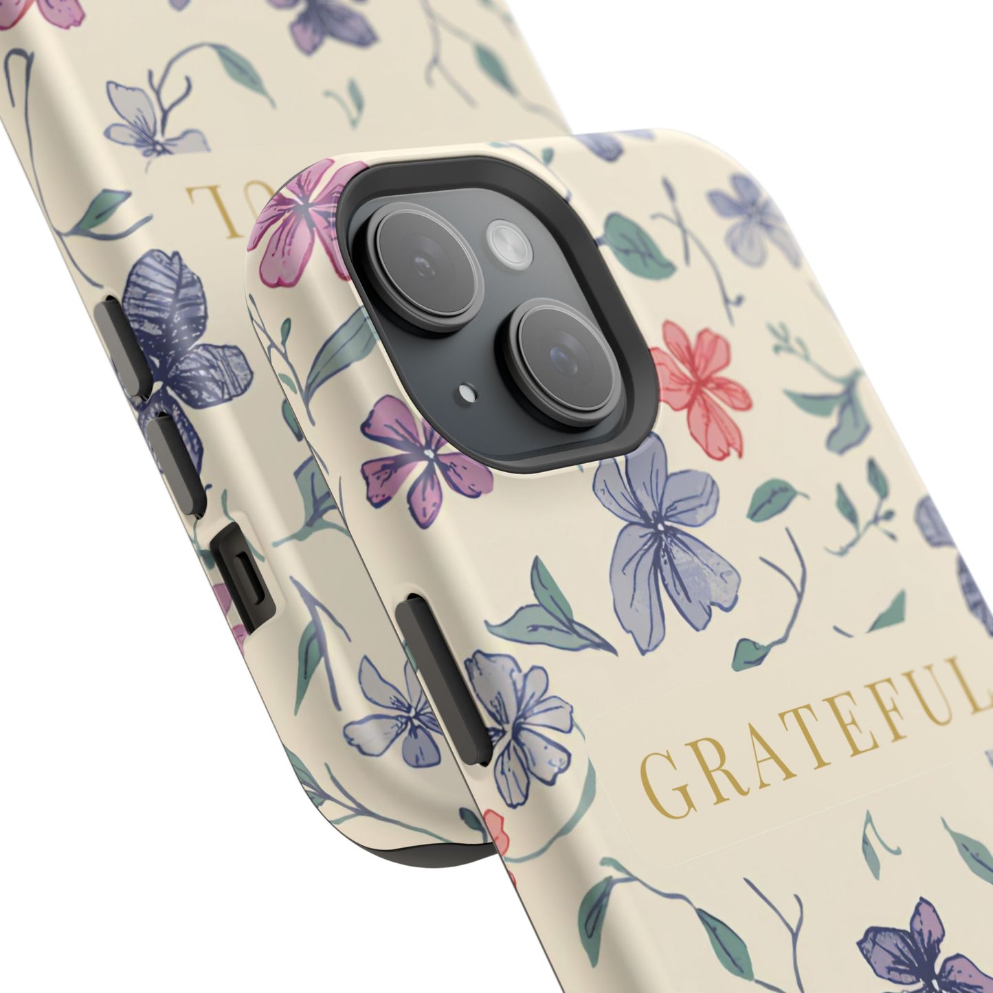 Floral "Grateful" Protective Floral Phone Cover