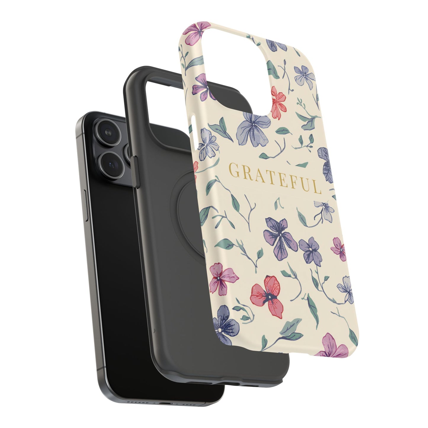 Floral "Grateful" Protective Floral Phone Cover
