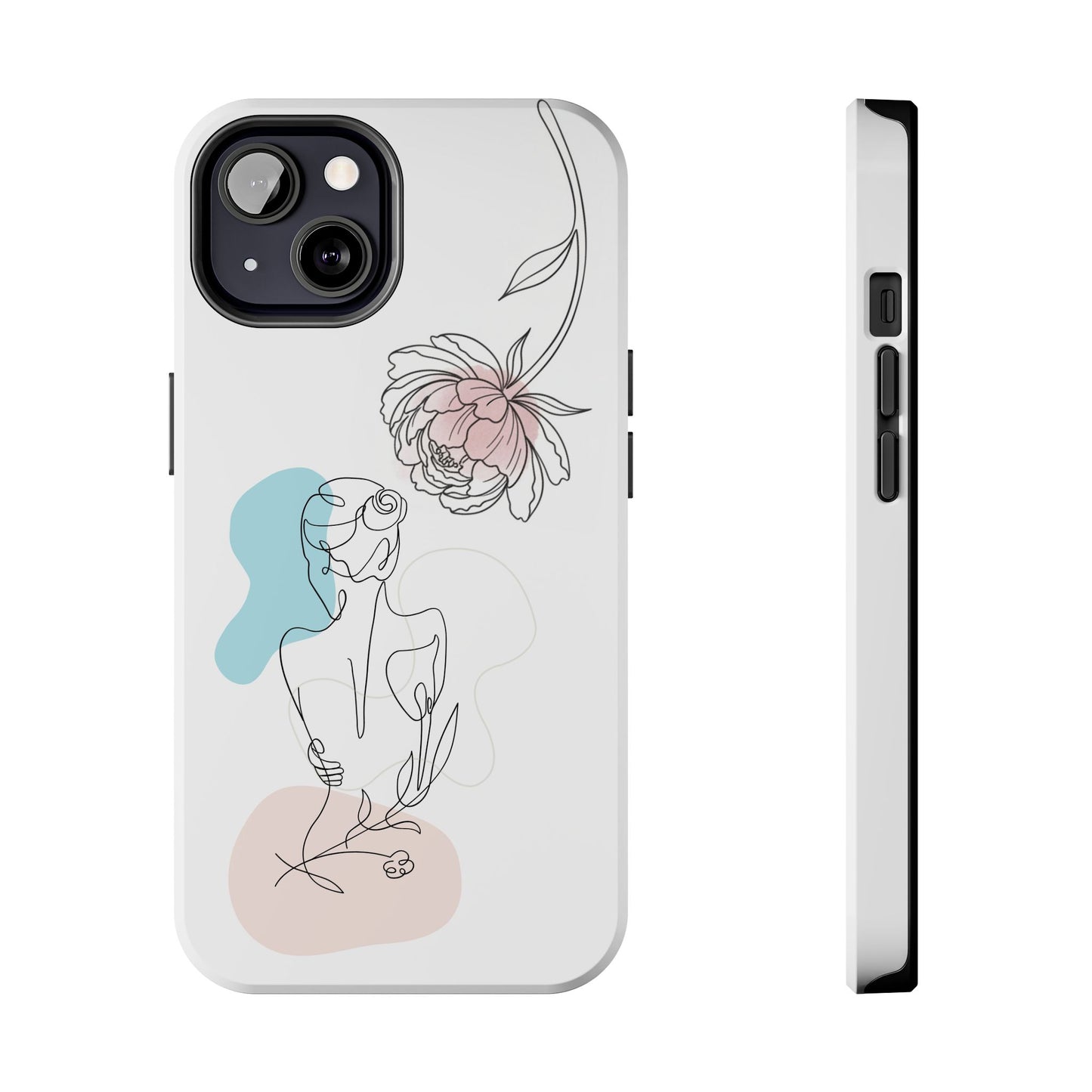 Phone Case — Minimal Line Art Woman with Pastel Shapes (Tough Protective Case)
