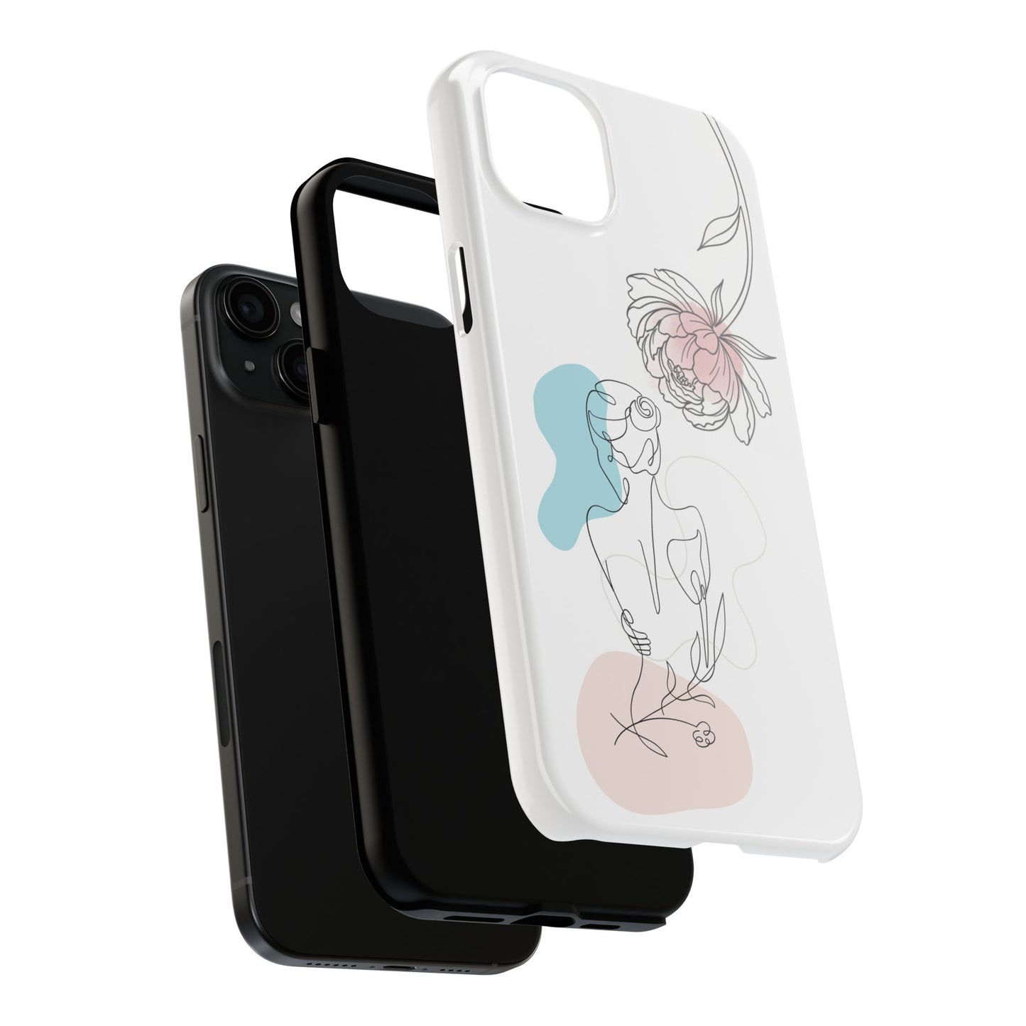 Phone Case — Minimal Line Art Woman with Pastel Shapes (Tough Protective Case)