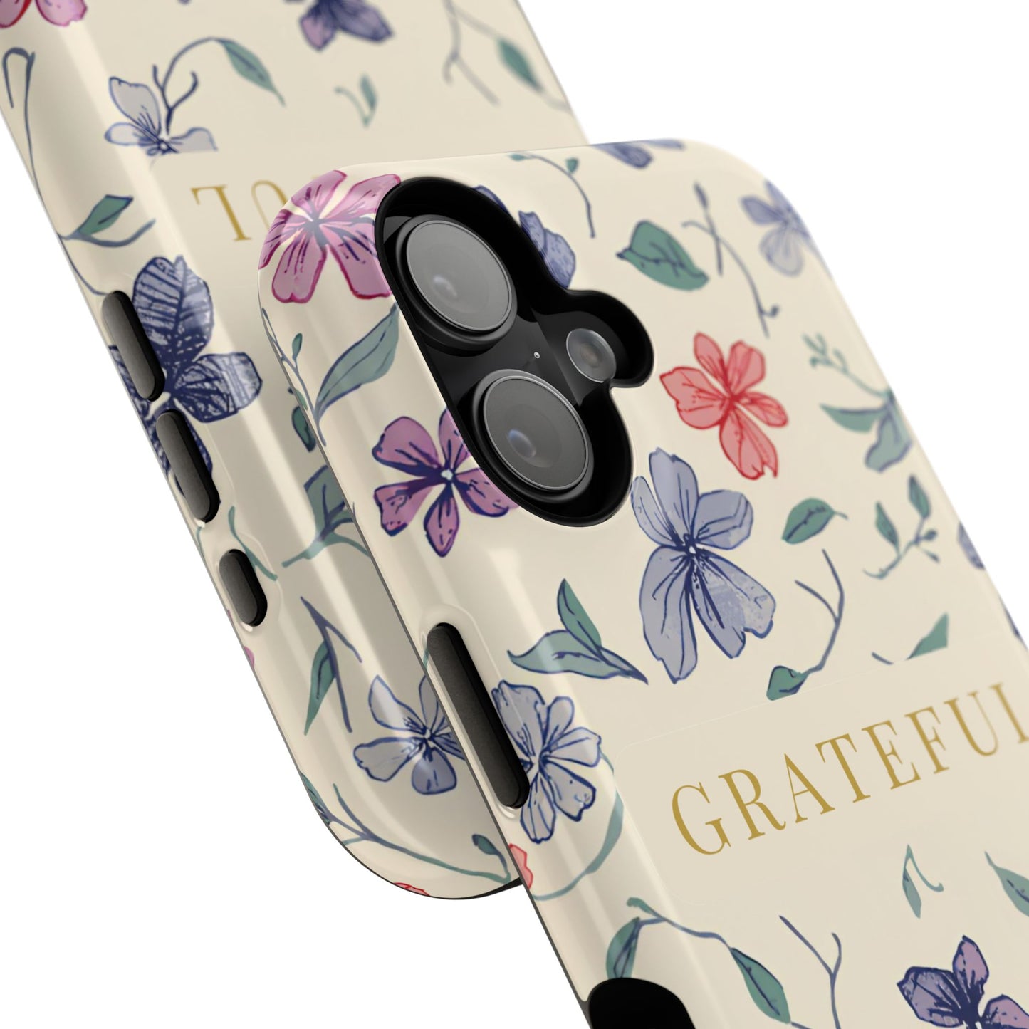 Floral "Grateful" Protective Floral Phone Cover