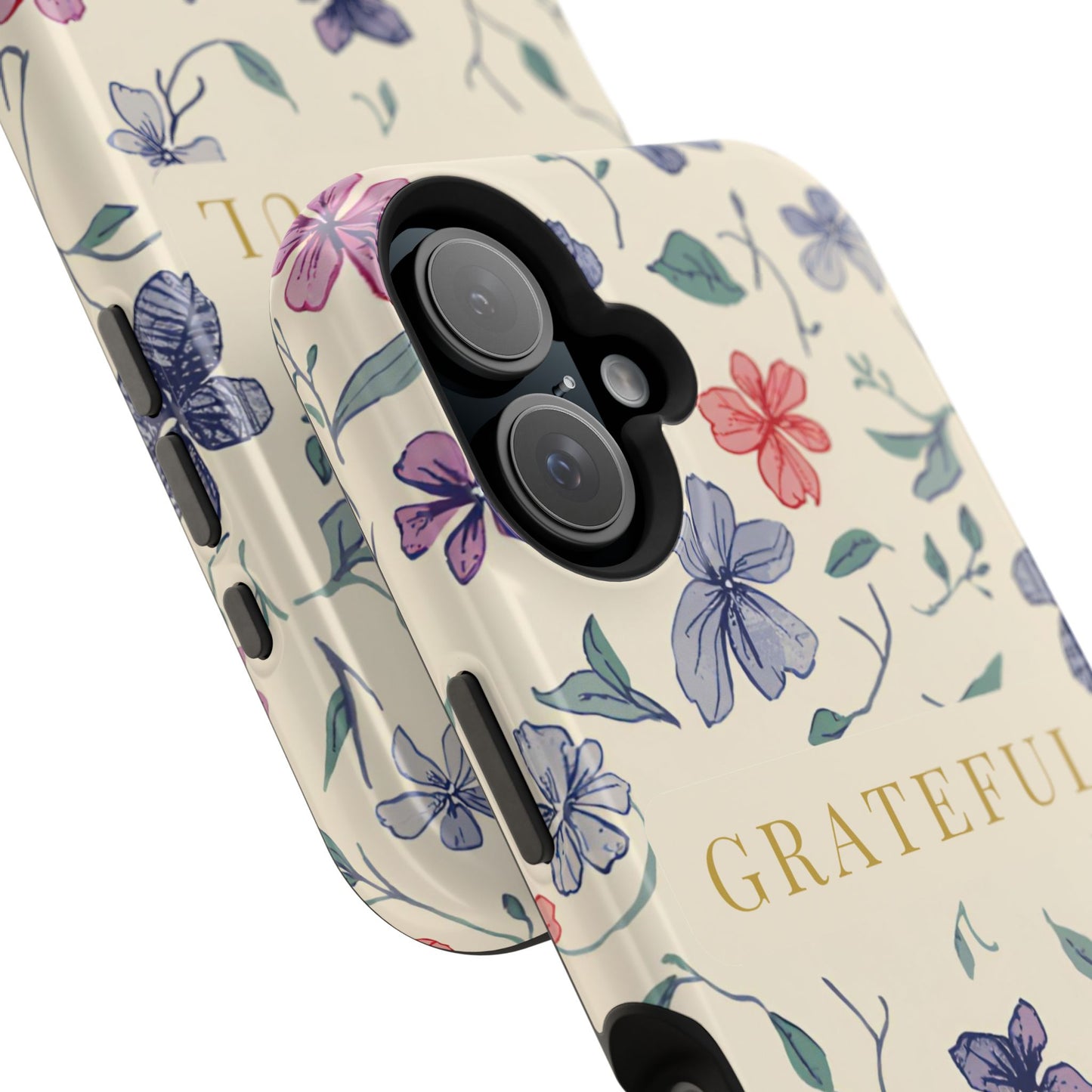 Floral "Grateful" Protective Floral Phone Cover