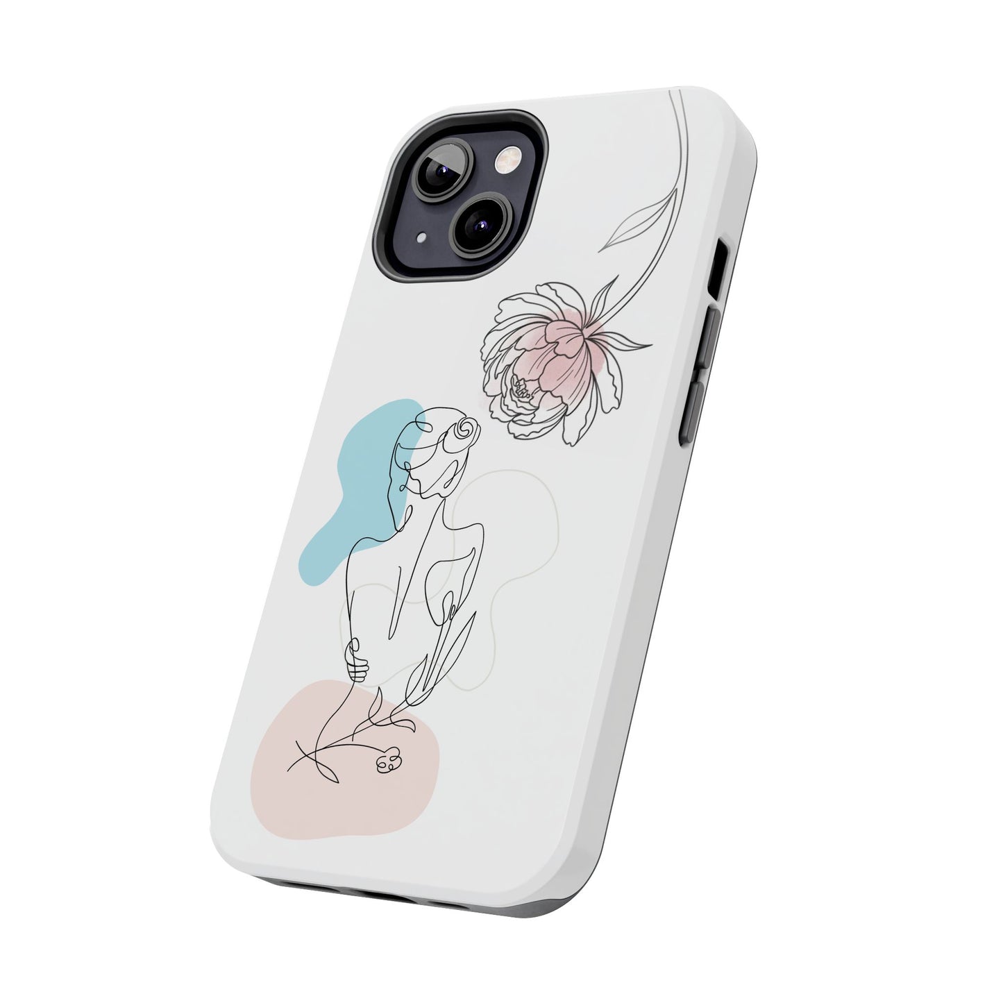 Phone Case — Minimal Line Art Woman with Pastel Shapes (Tough Protective Case)