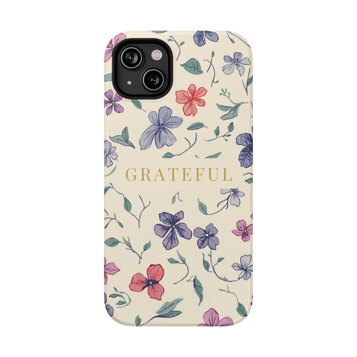 Floral "Grateful" Protective Floral Phone Cover