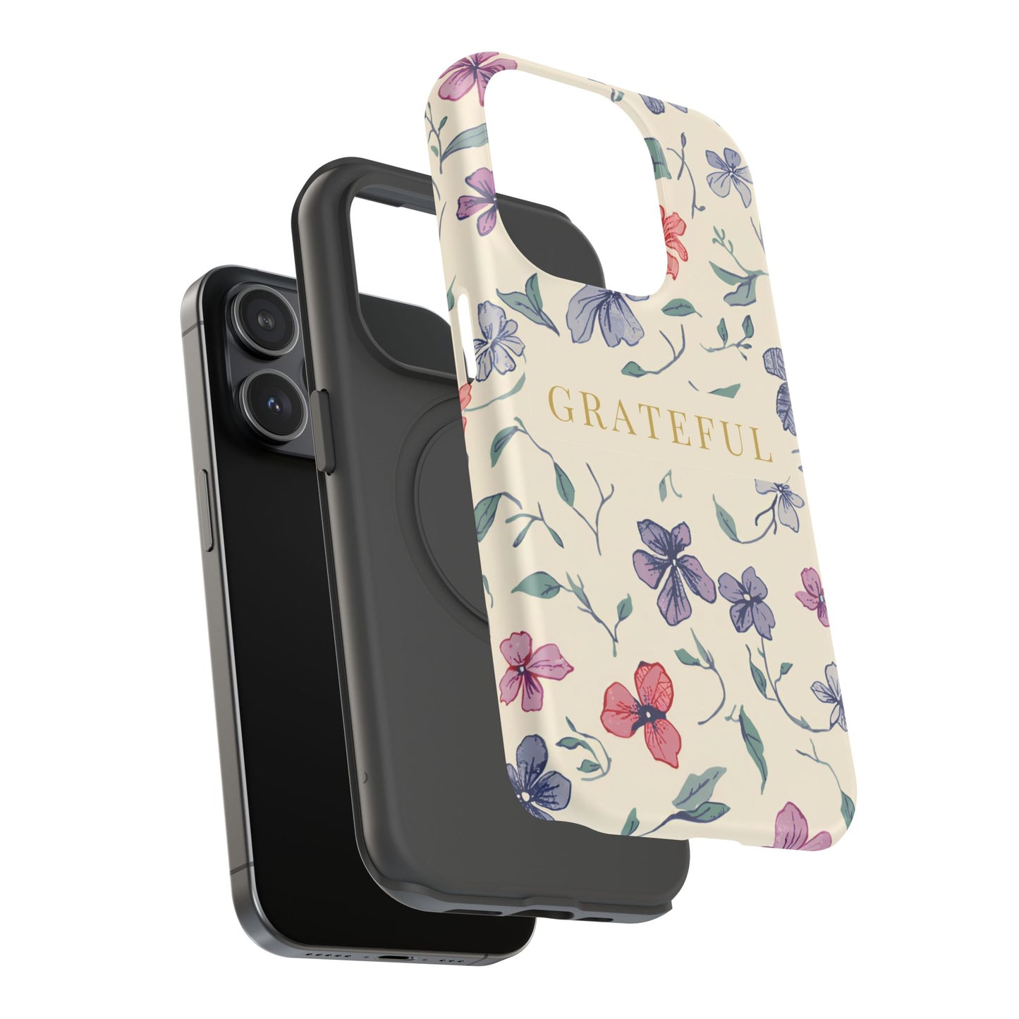 Floral "Grateful" Protective Floral Phone Cover
