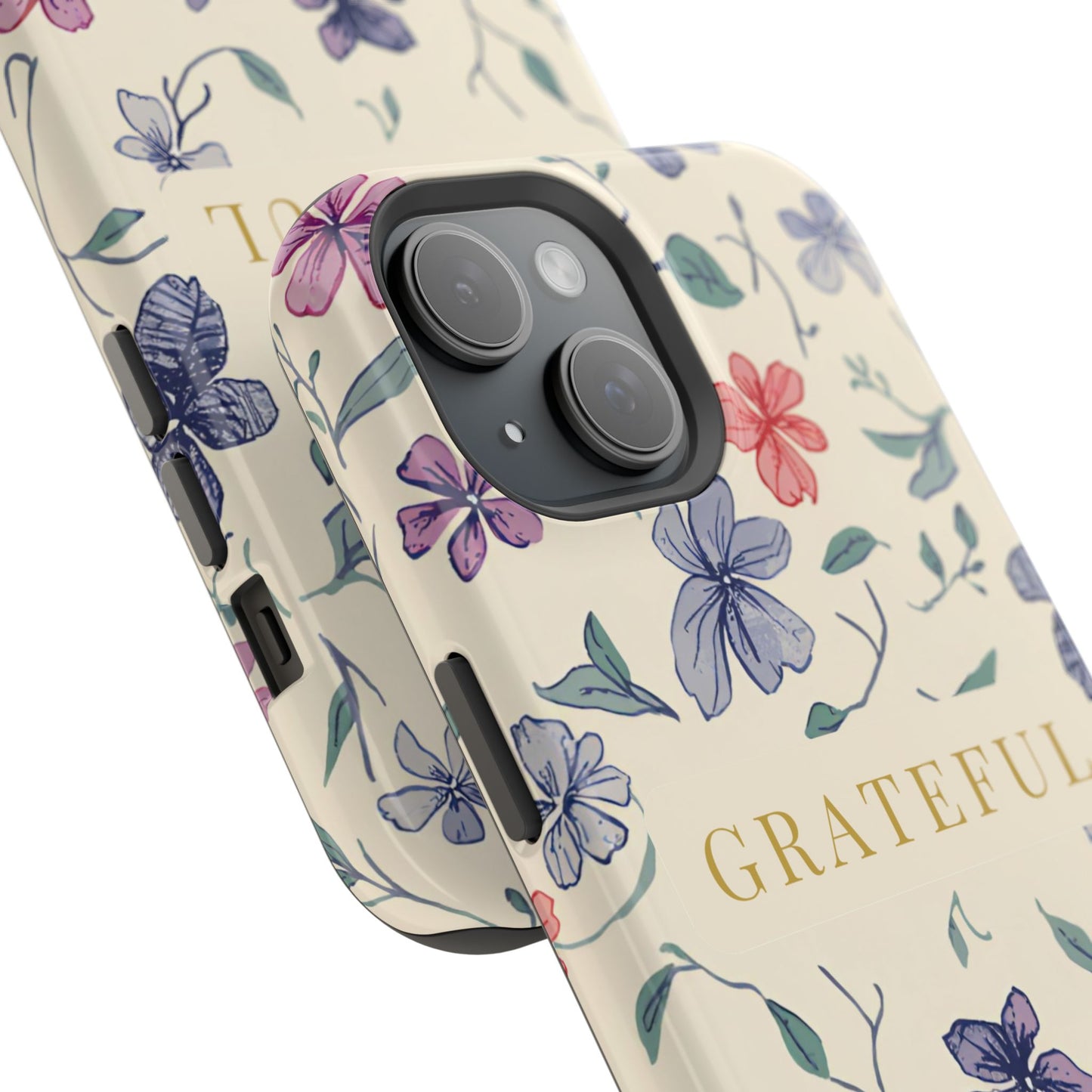 Floral "Grateful" Protective Floral Phone Cover