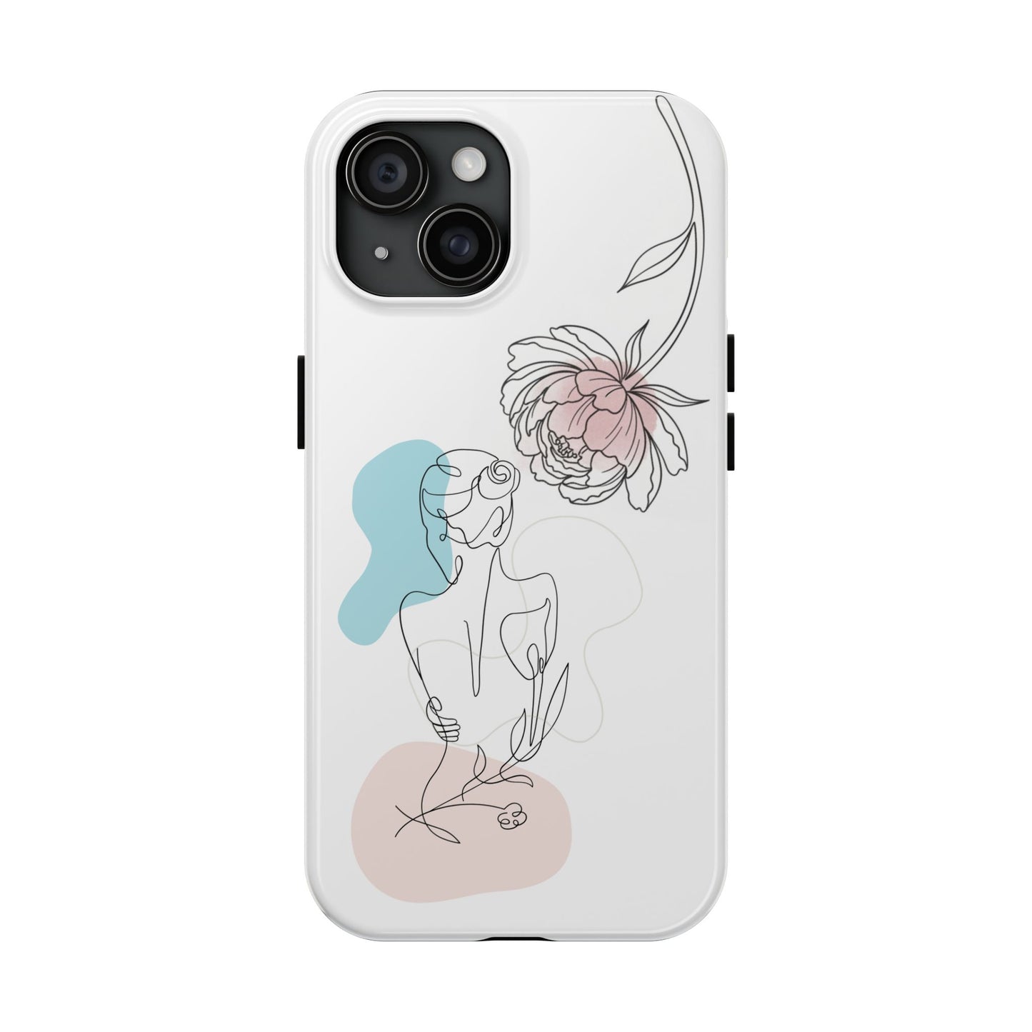 Phone Case — Minimal Line Art Woman with Pastel Shapes (Tough Protective Case)