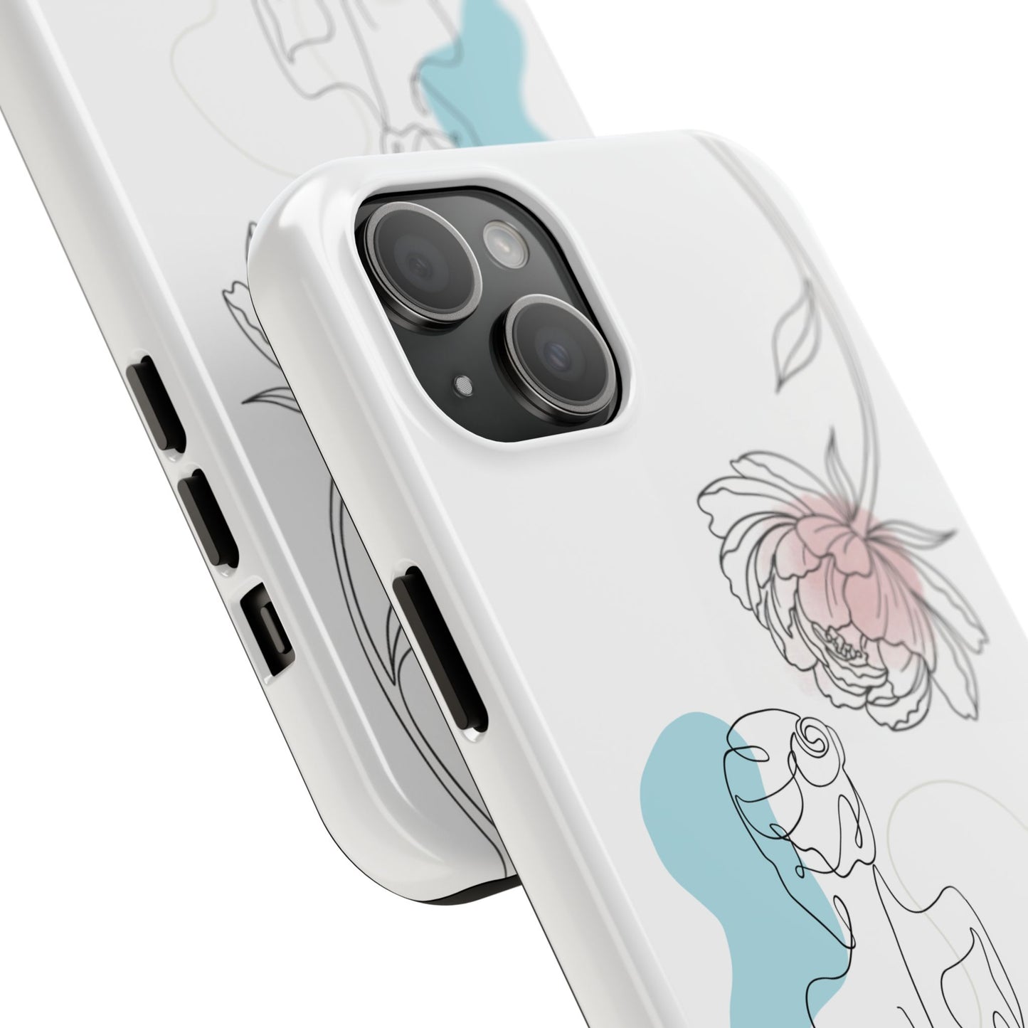 Phone Case — Minimal Line Art Woman with Pastel Shapes (Tough Protective Case)