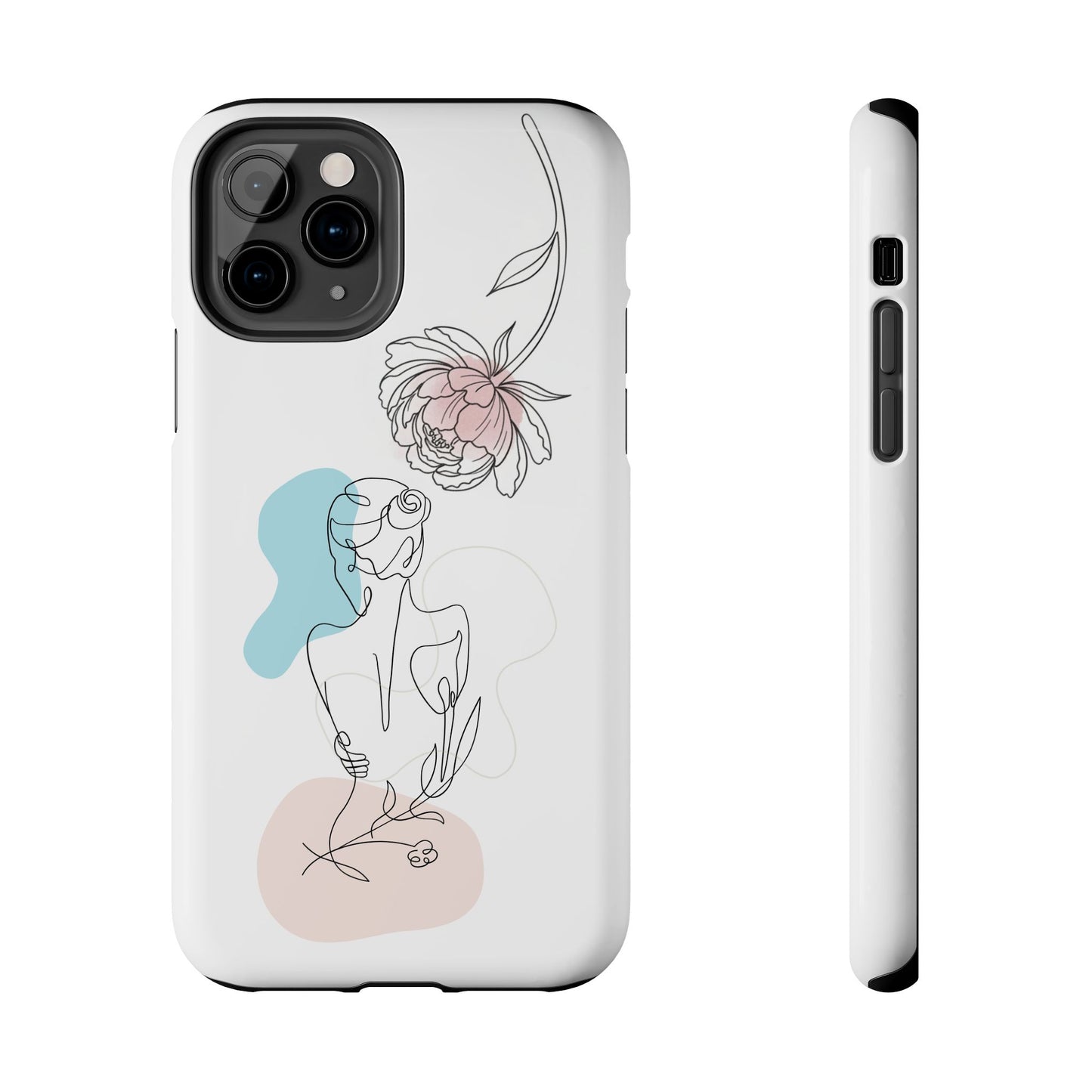 Phone Case — Minimal Line Art Woman with Pastel Shapes (Tough Protective Case)