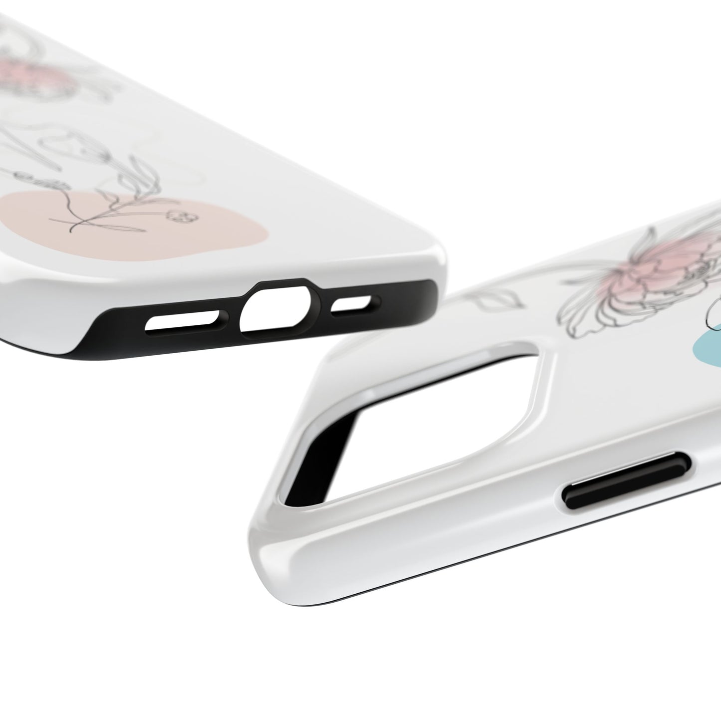 Phone Case — Minimal Line Art Woman with Pastel Shapes (Tough Protective Case)