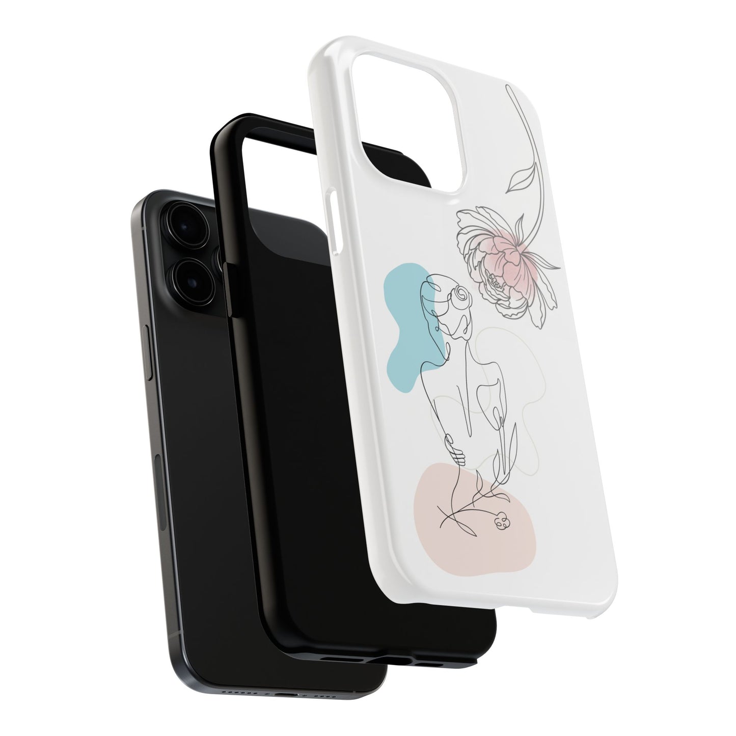 Phone Case — Minimal Line Art Woman with Pastel Shapes (Tough Protective Case)