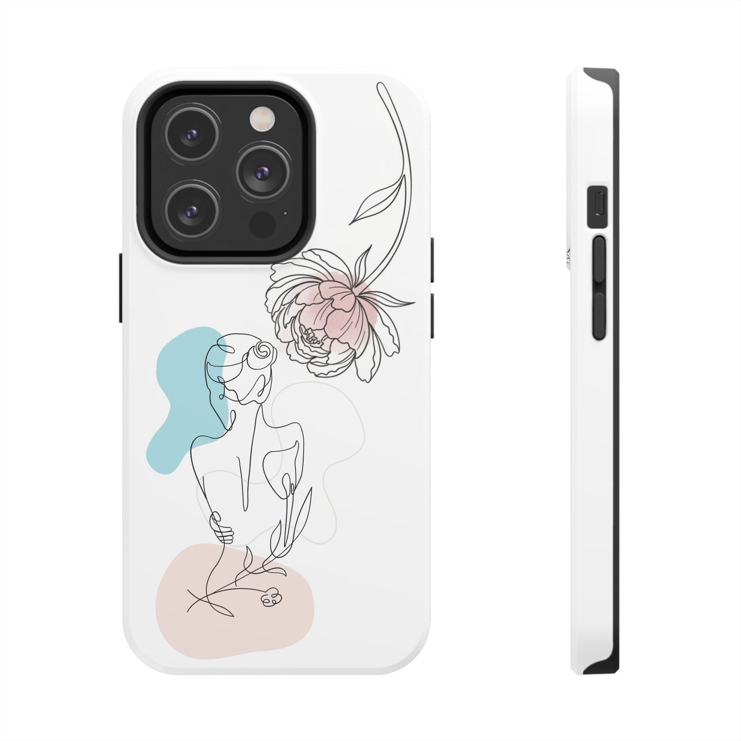 Phone Case — Minimal Line Art Woman with Pastel Shapes (Tough Protective Case)