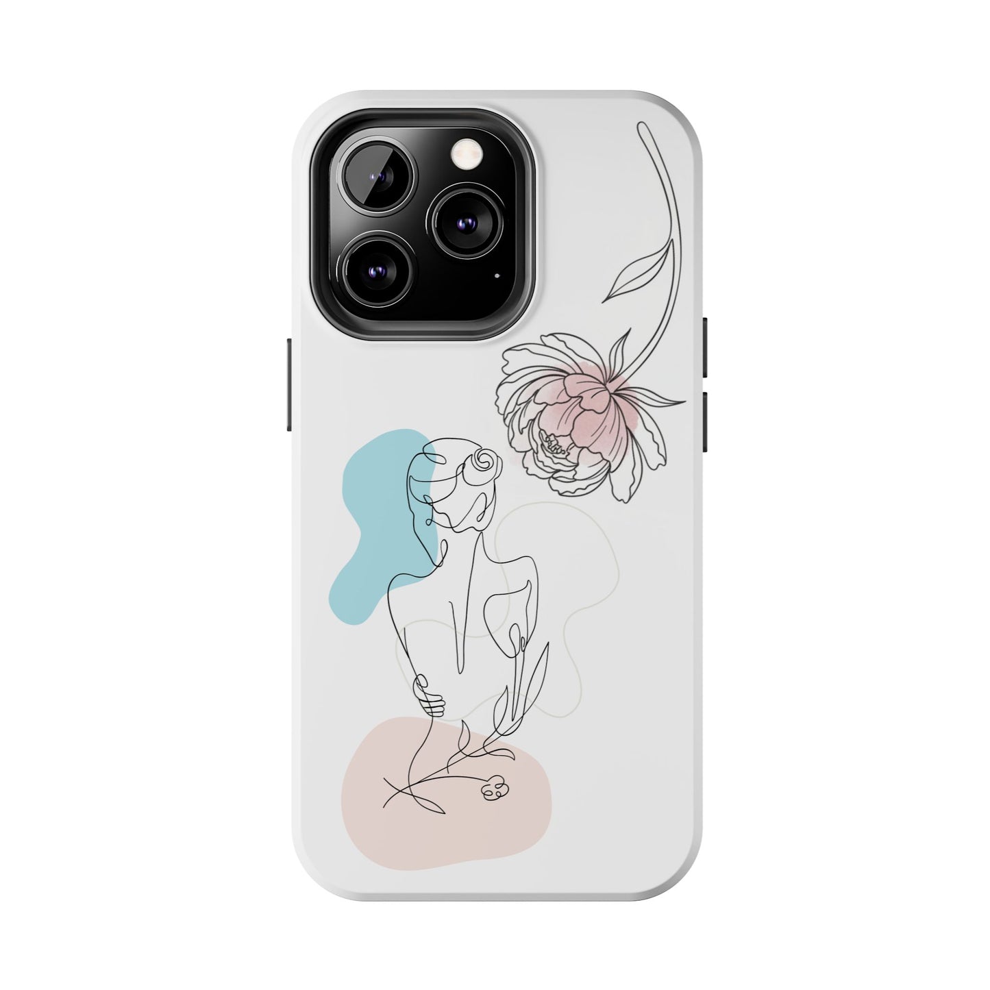 Phone Case — Minimal Line Art Woman with Pastel Shapes (Tough Protective Case)