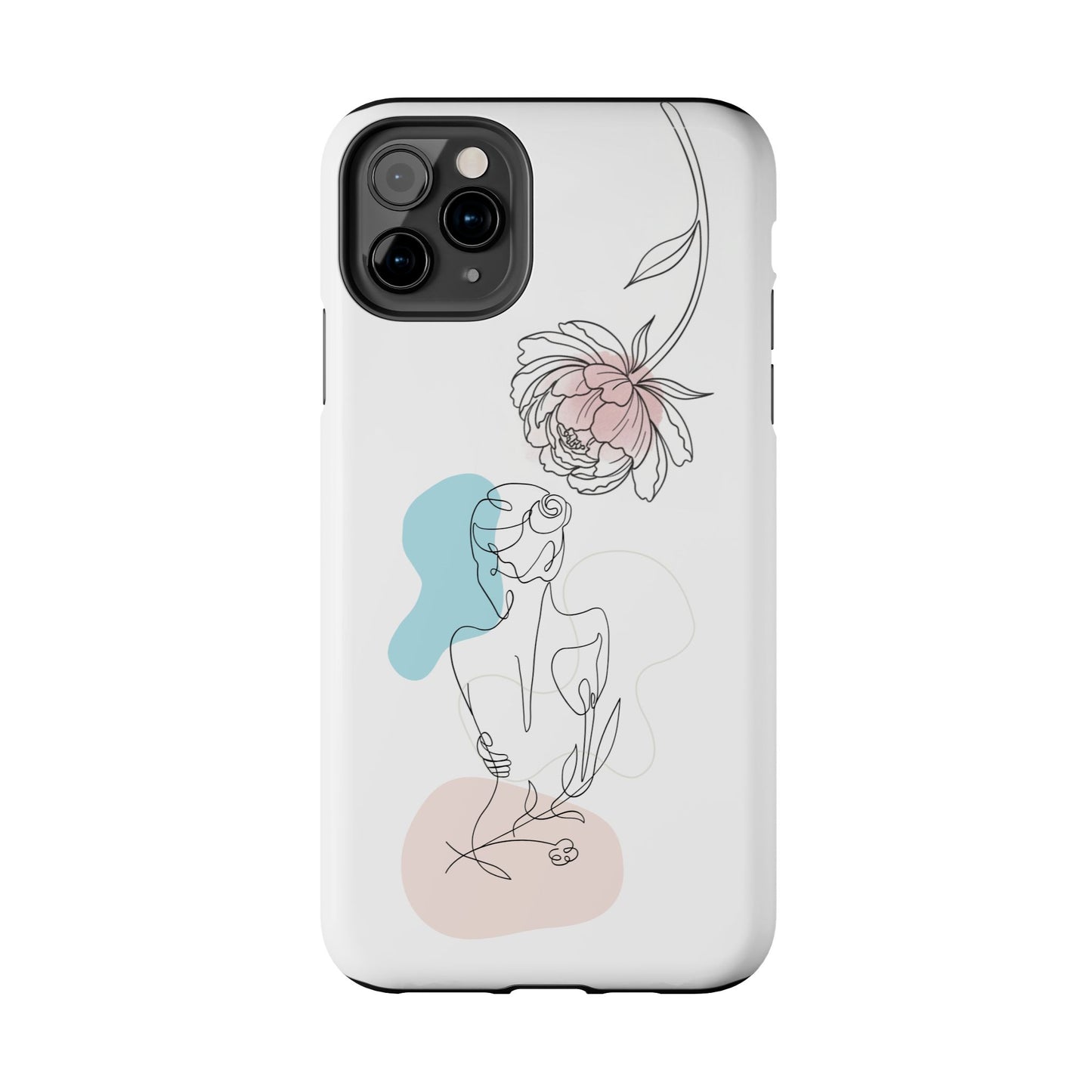 Phone Case — Minimal Line Art Woman with Pastel Shapes (Tough Protective Case)