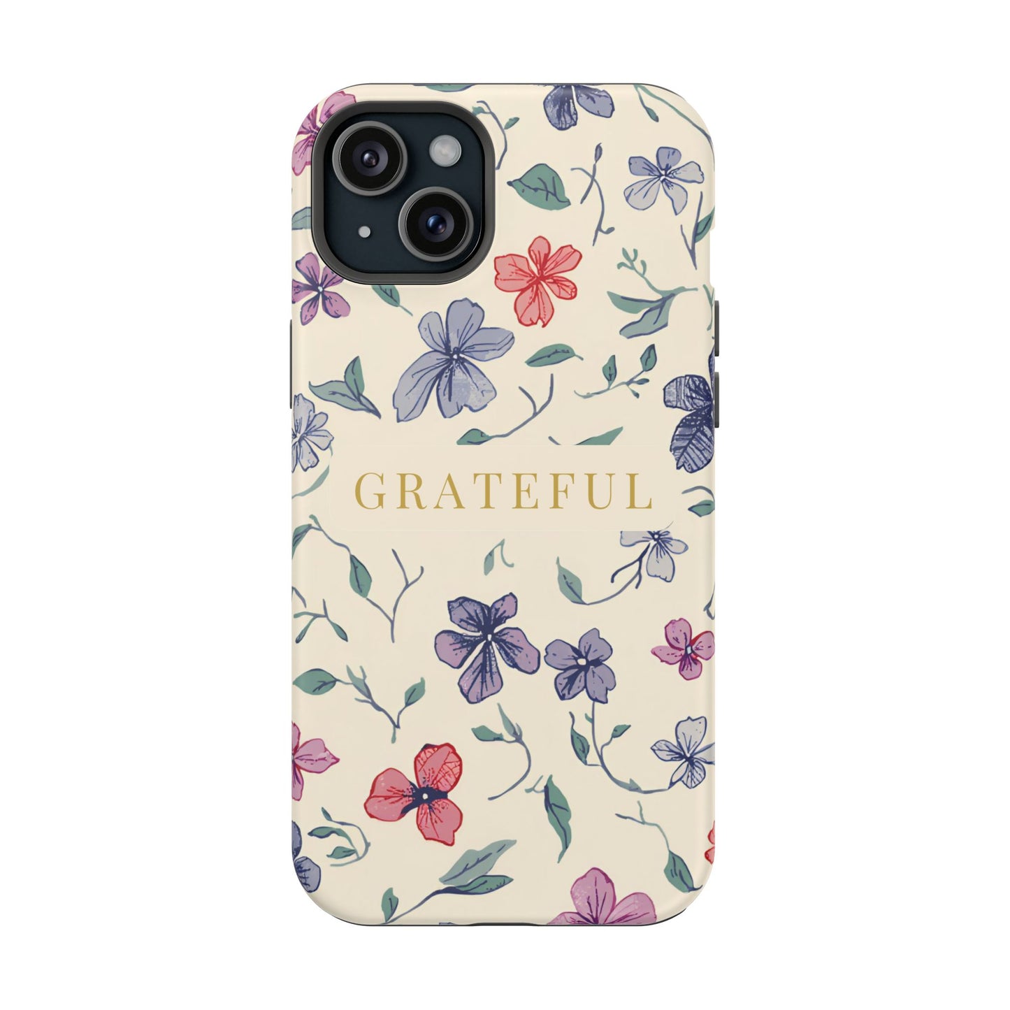 Floral "Grateful" Protective Floral Phone Cover