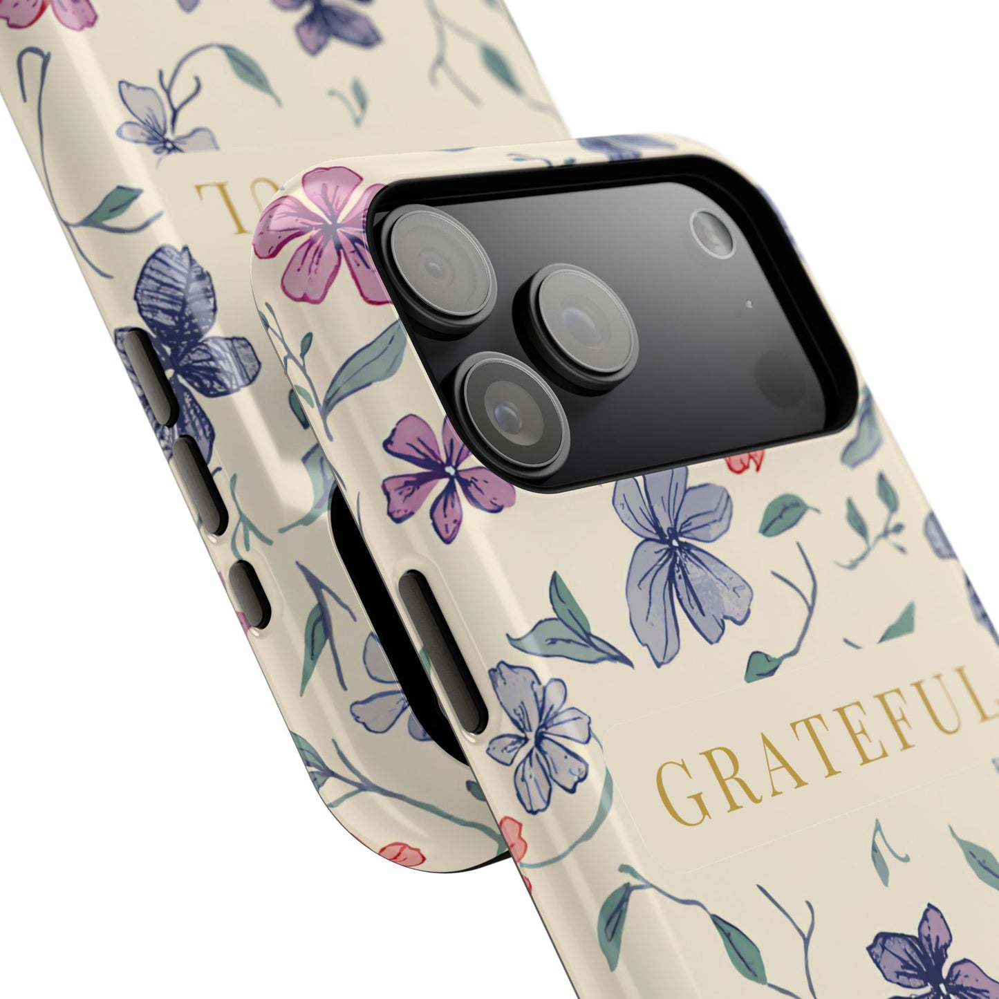 Floral "Grateful" Protective Floral Phone Cover