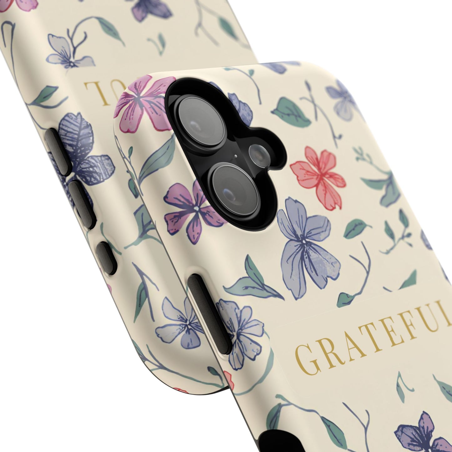 Floral "Grateful" Protective Floral Phone Cover