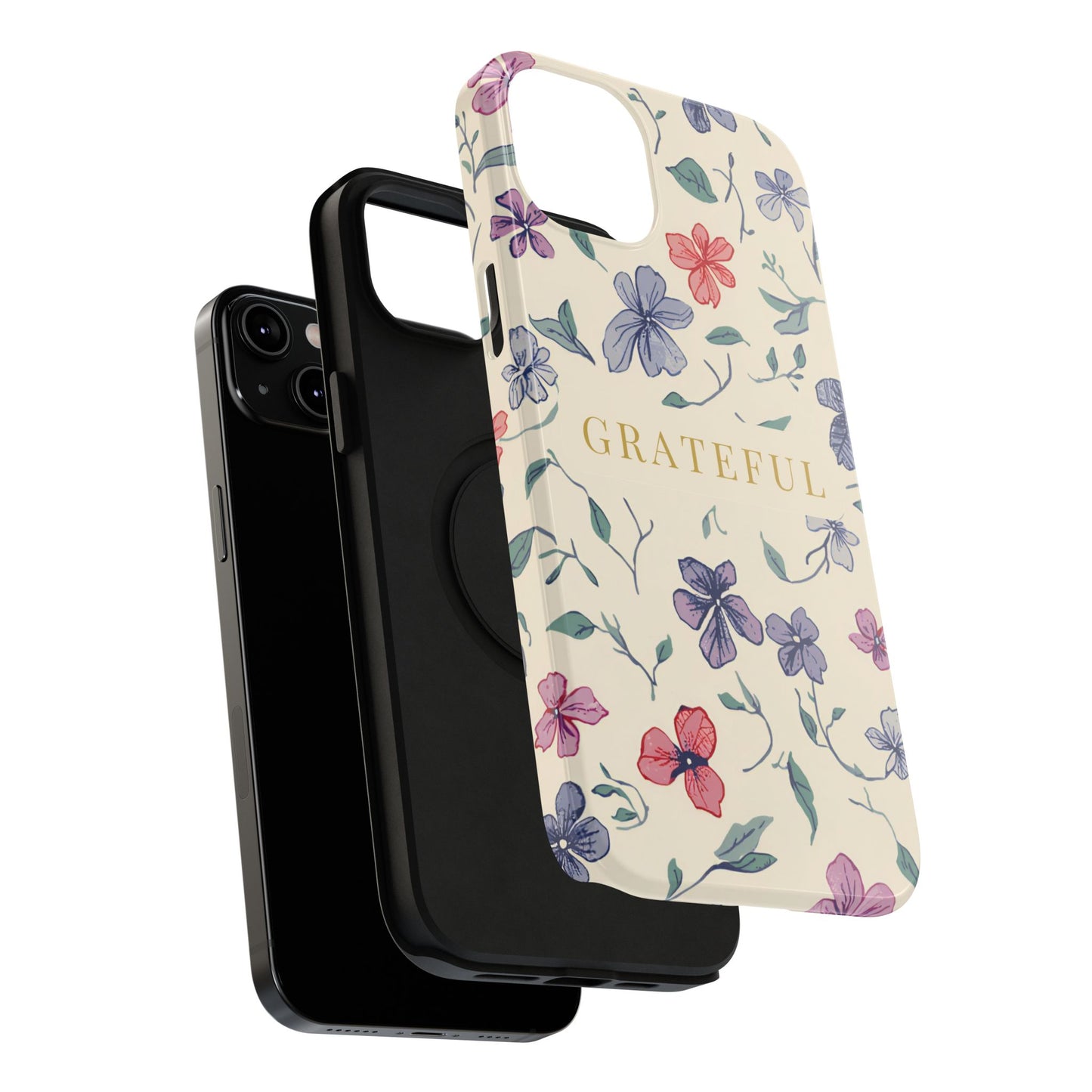 Floral "Grateful" Protective Floral Phone Cover