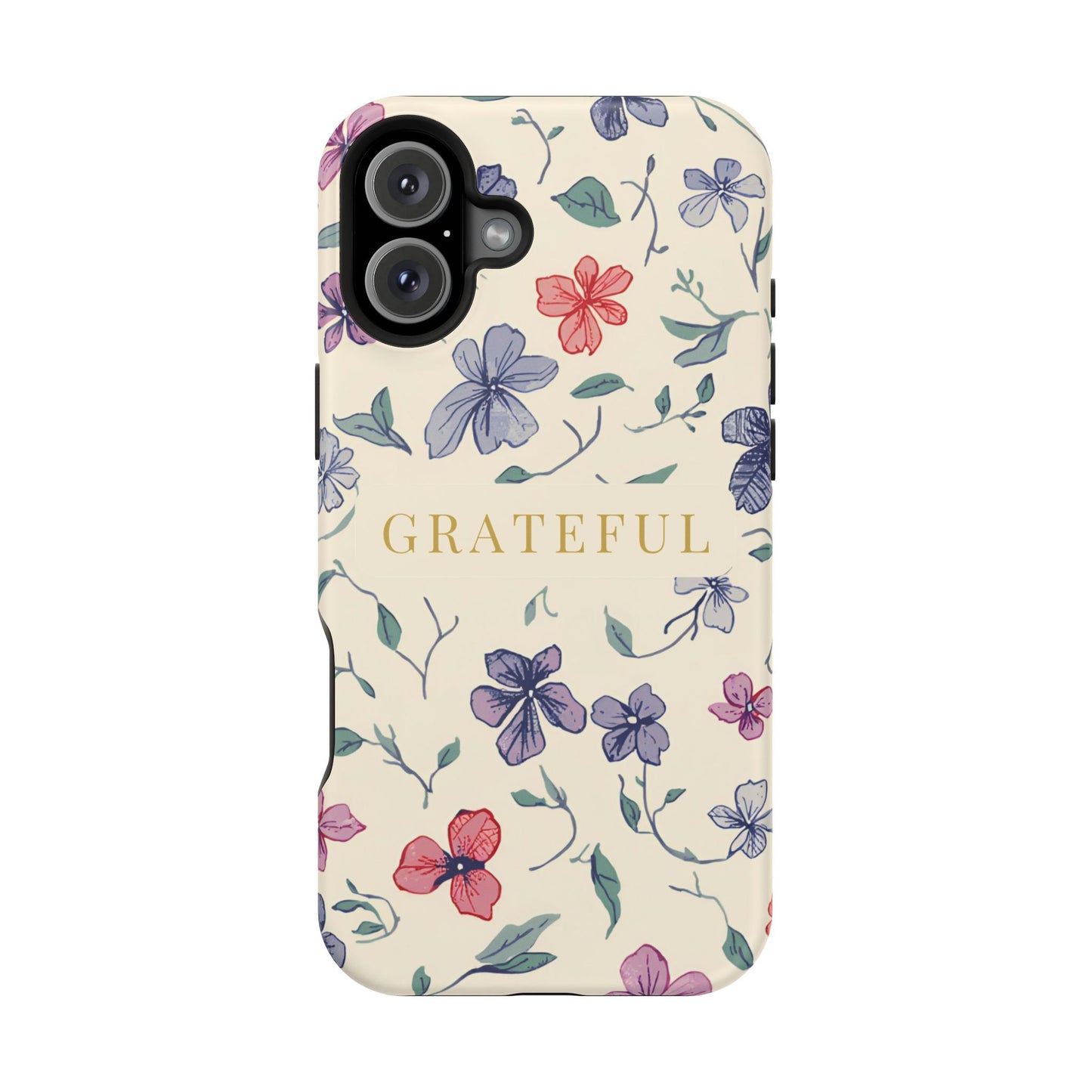 Floral "Grateful" Protective Floral Phone Cover