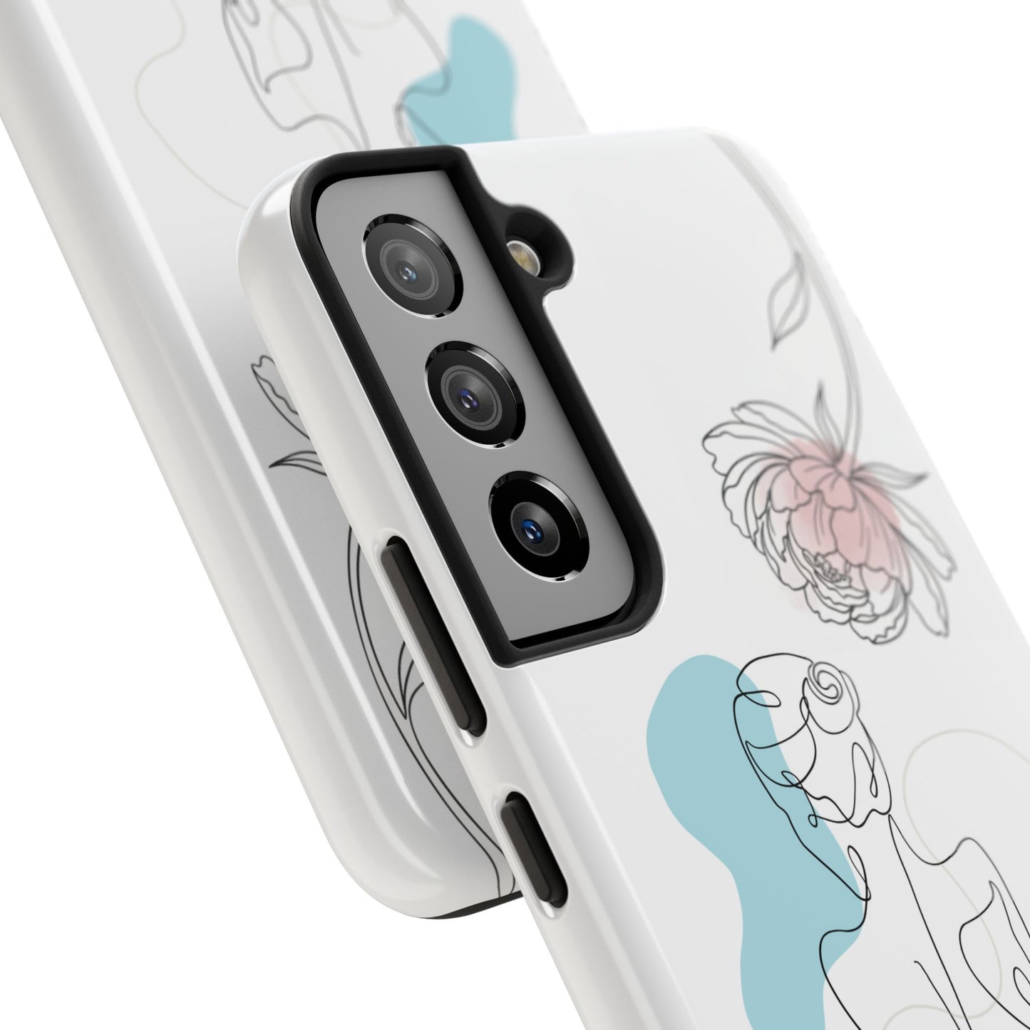 Phone Case — Minimal Line Art Woman with Pastel Shapes (Tough Protective Case)