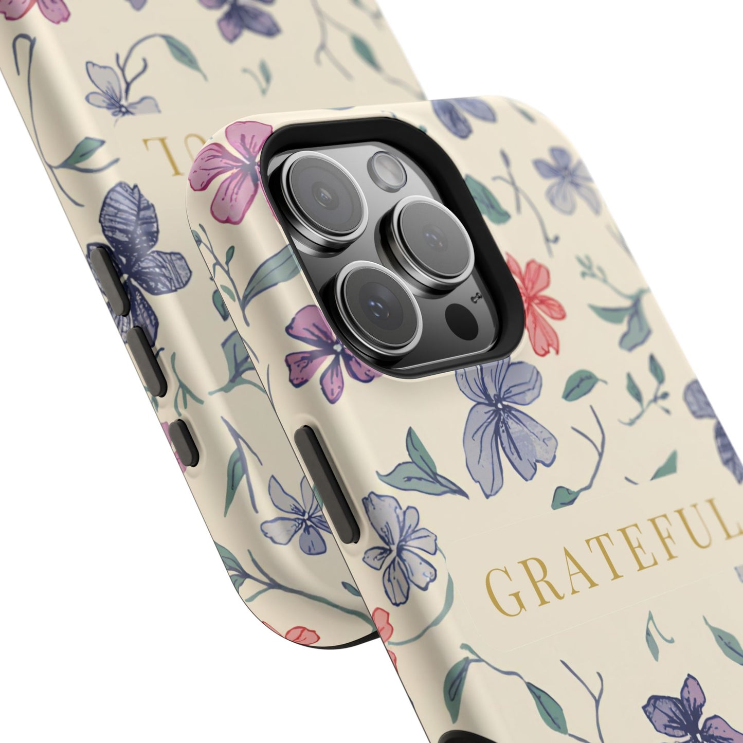 Floral "Grateful" Protective Floral Phone Cover