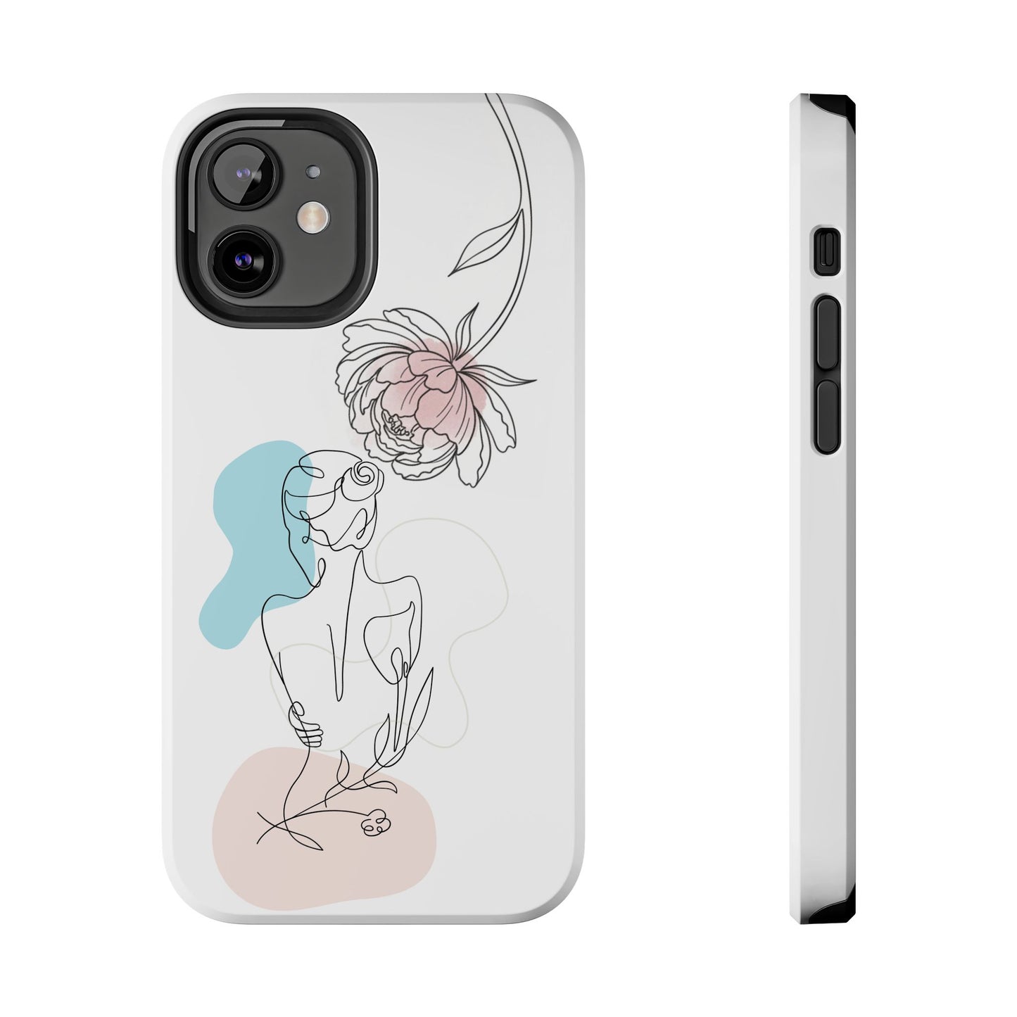 Phone Case — Minimal Line Art Woman with Pastel Shapes (Tough Protective Case)