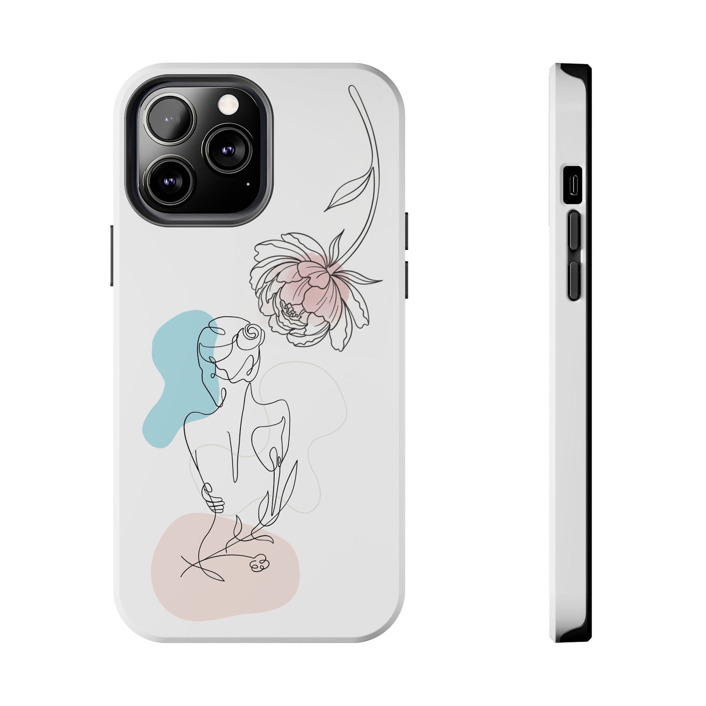Phone Case — Minimal Line Art Woman with Pastel Shapes (Tough Protective Case)