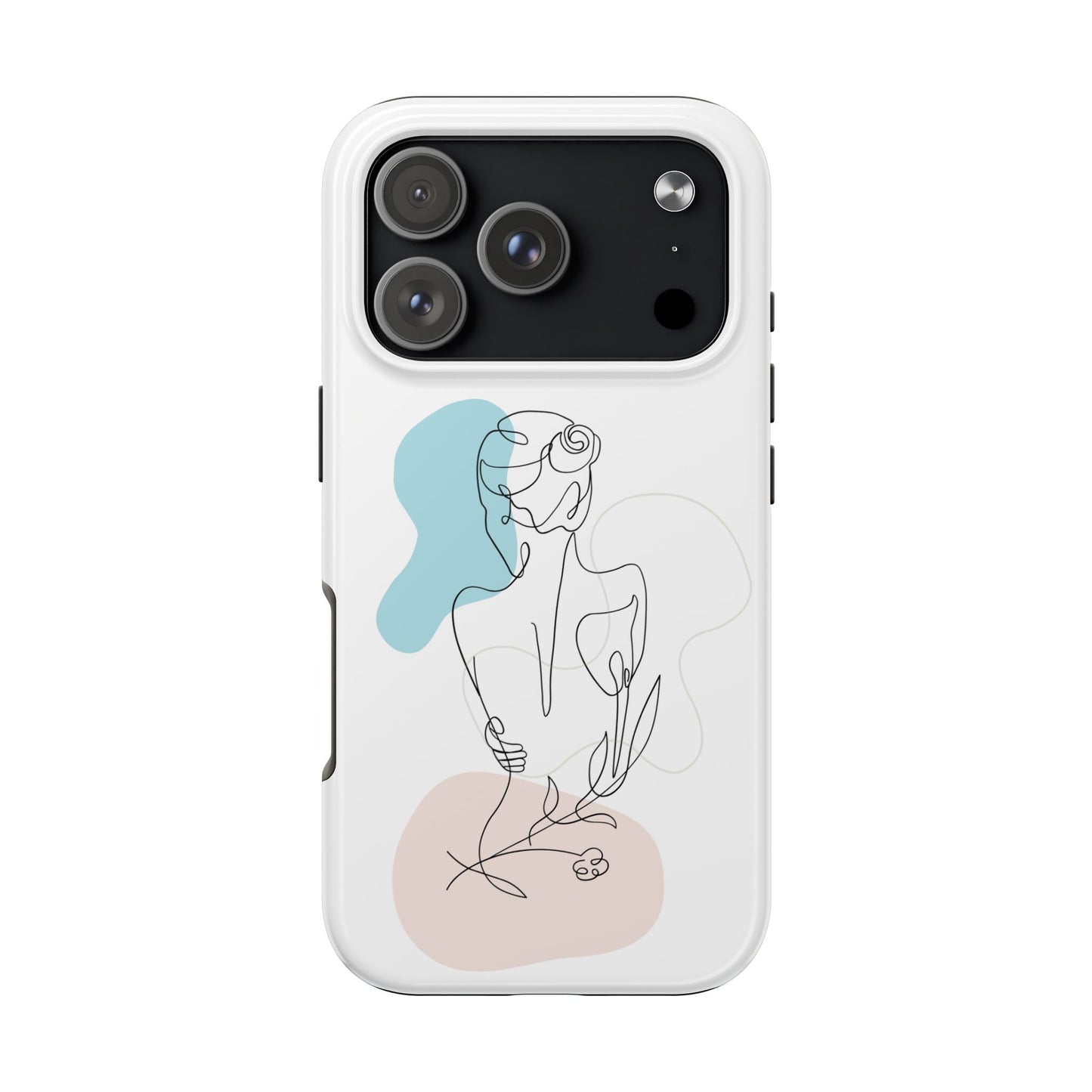 Phone Case — Minimal Line Art Woman with Pastel Shapes (Tough Protective Case)